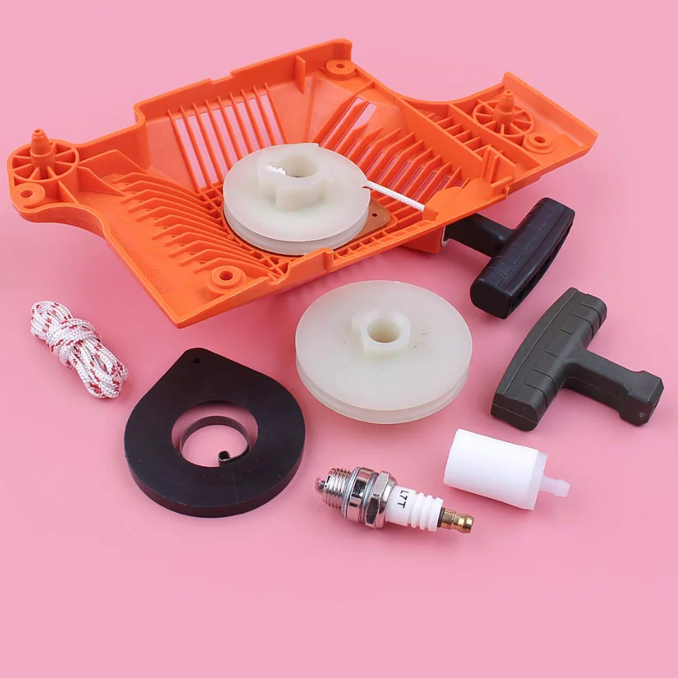 Kit de polea de Arranque de Retroceso, Cuerda, Mango, Resorte, Filtro, bujía, Apto Adecuado para Motosierra 50, 51 y 55. Piezas de Repuesto.