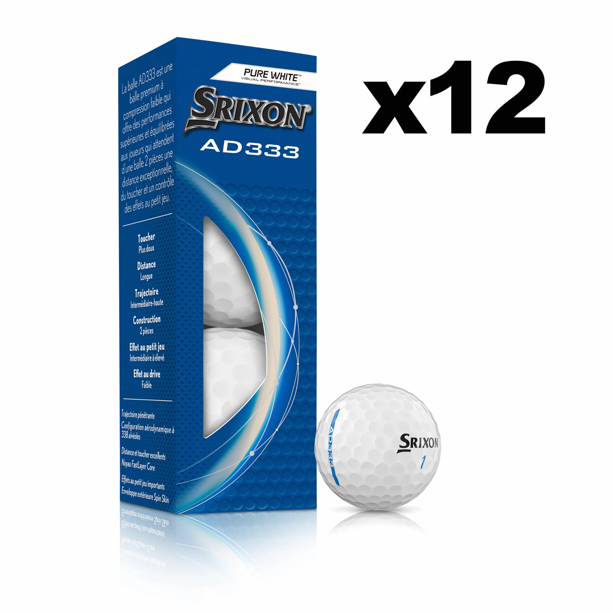 Srixon AD333 Pelotas de Golf Larga Distancia Tacto Suave Control Excepcional Caja 12