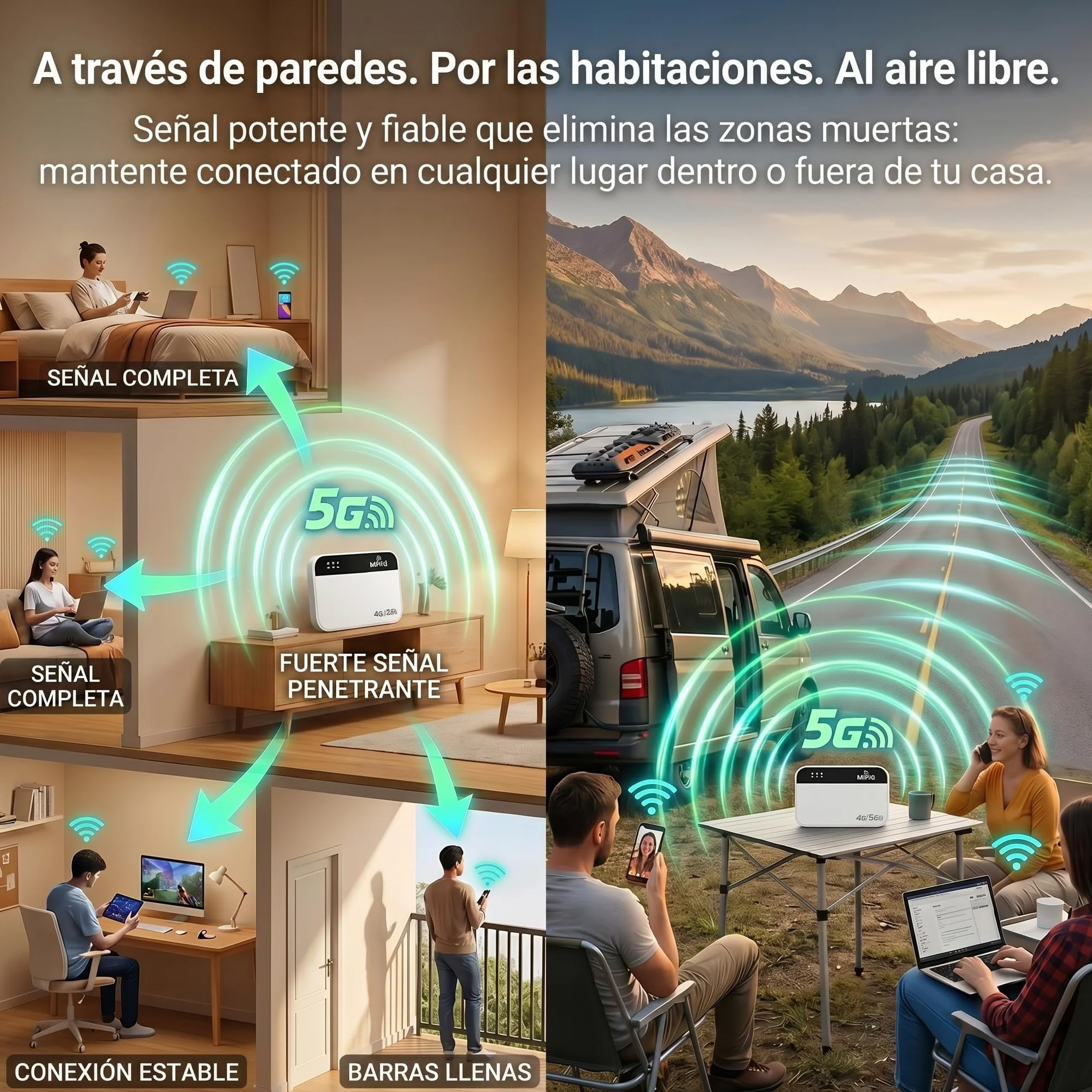 Router WiFi 5G Portátil Ultraligero 3000mAh 14h Autonomía 32 Dispositivos WPA2 Compatible Operadores M2