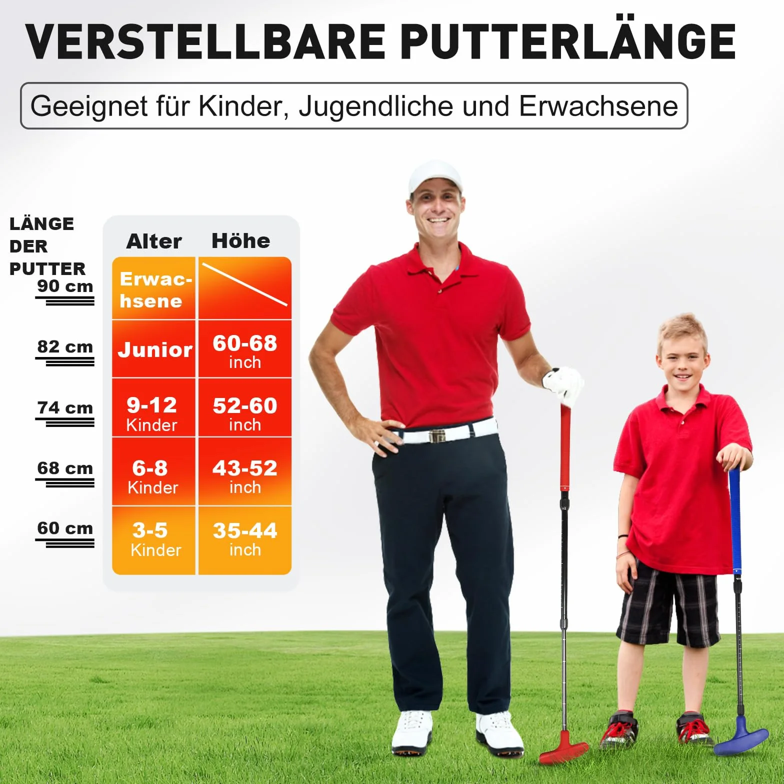 Juego de putter de golf ajustable ambidiestro rojo y azul para niños y jóvenes