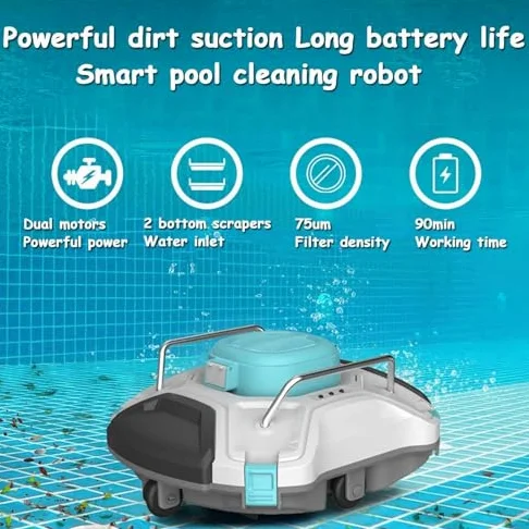 Limpiador robótico automático de piscinas, escalada de pared, contenedor de filtro masivo de carga superior, aspiradora robótica inalámbrica para piscinas en el suelo y sobre el suelo