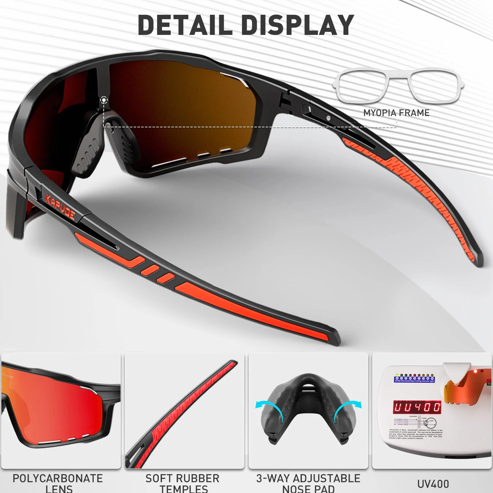 KAPVOE Gafas de Ciclismo Polarizadas Hombre Mujer MTB Bicicleta Montaña con 3 Lentes K76-3L
