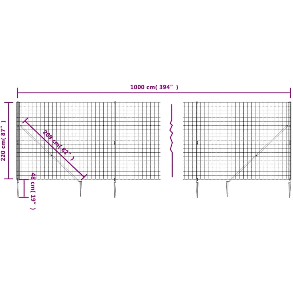 Valla de malla de alambre con anclajes de pico, color antracita, 2,2 x 10 m, valla de alambre de acero galvanizado, valla protectora para jardín, valla de malla antracita