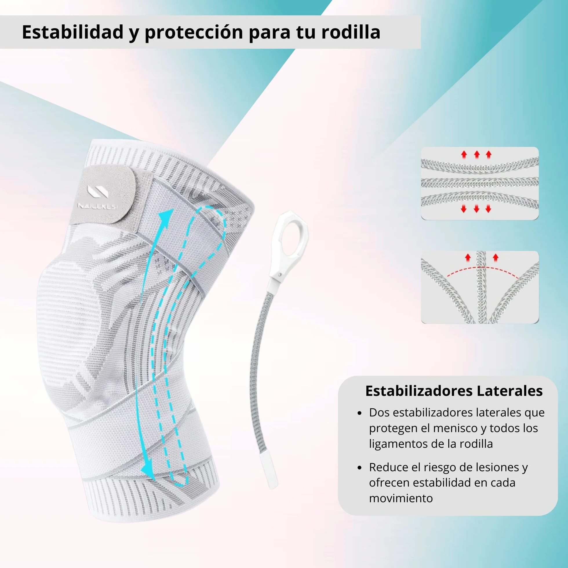 Drakon Rodillera de Compresión Menisco y Ligamento con Estabilizadores Laterales, Negro Large