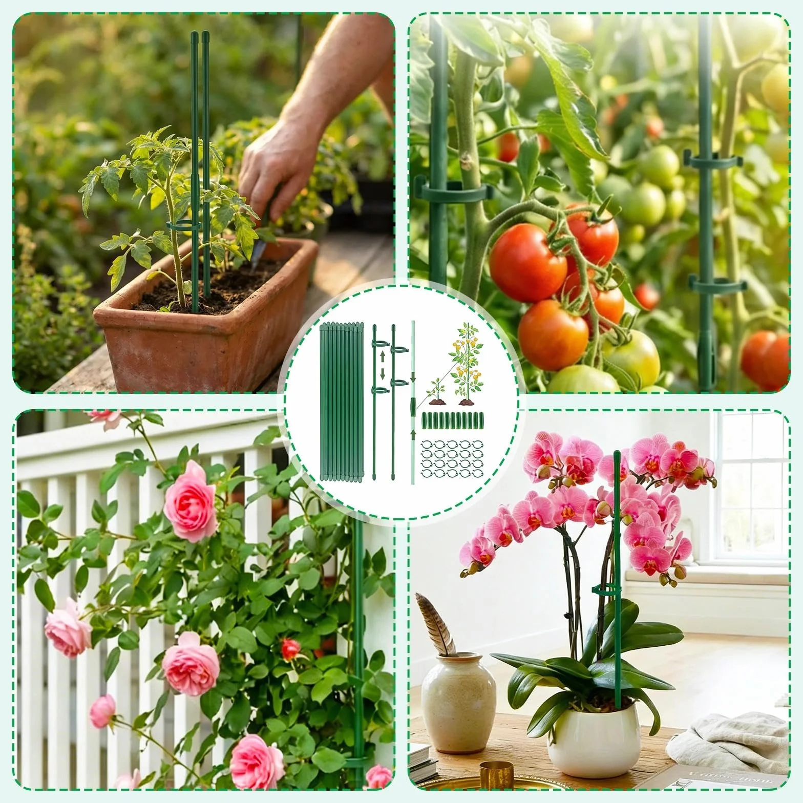 20 Piezas Tutores para Plantas, Palos para Sujetar Plantas con 20 Clips Plantas 10 Tubos de Extensión, para Plantas para Orquídeas, Tomates, Peonías, Enredaderas (90 PCS)