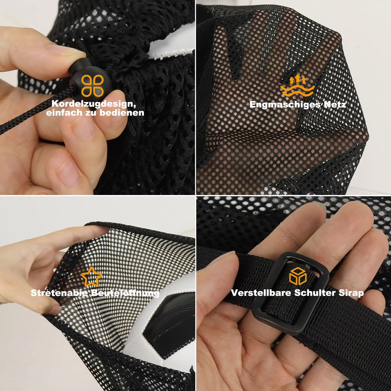 Bolsas de Malla de Baloncesto Plegable para Llevar Baloncesto, Voleibol, Fútbol y Tenis de Mesa, Negro