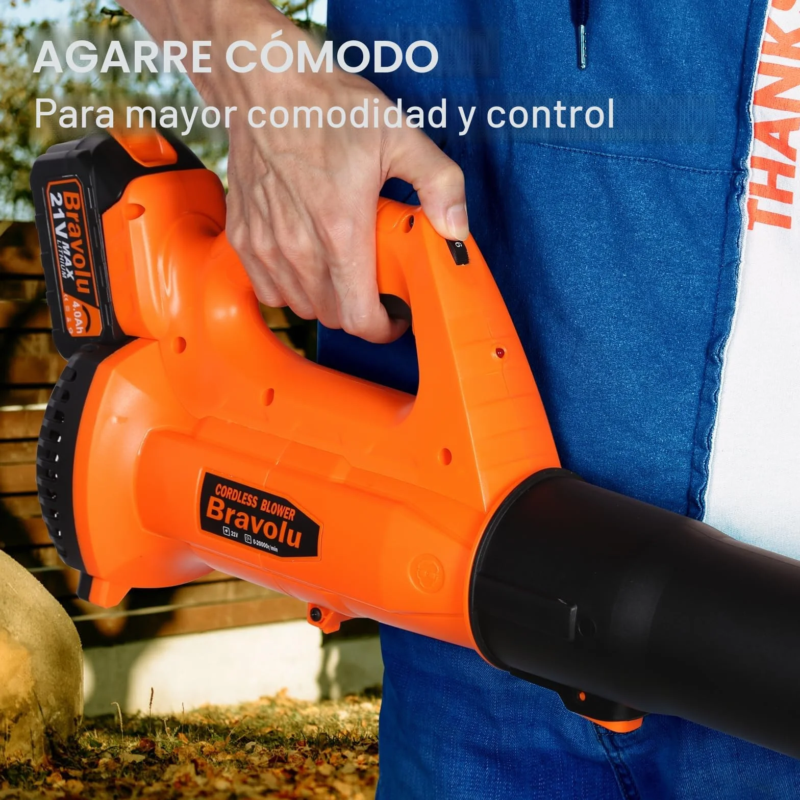 Soplador de Hojas, Bravolu 21V Soplador con Baterías Recargables de 2 X 4,0 Ah y Cargador, Flujo de Aire de 240 km/h, 6 Velocidades Soplador de Hojas Eléctrico