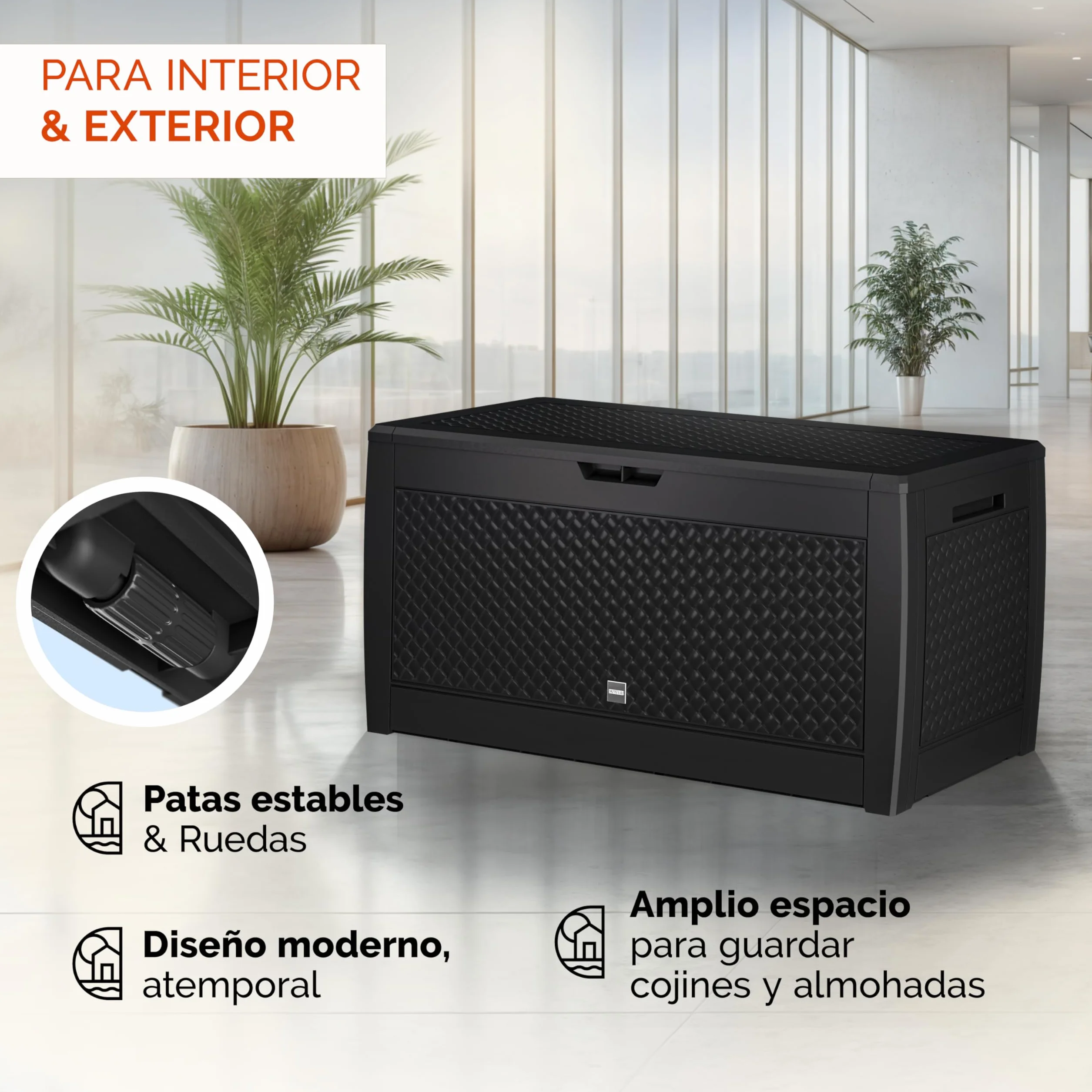CASARIA® Arcón Jardín Exterior Baúl Almacenaje 310L con 4 Ruedas Asas Resistente Intemperie Rayos UV Caja Cojines 119x48x60cm Antracita