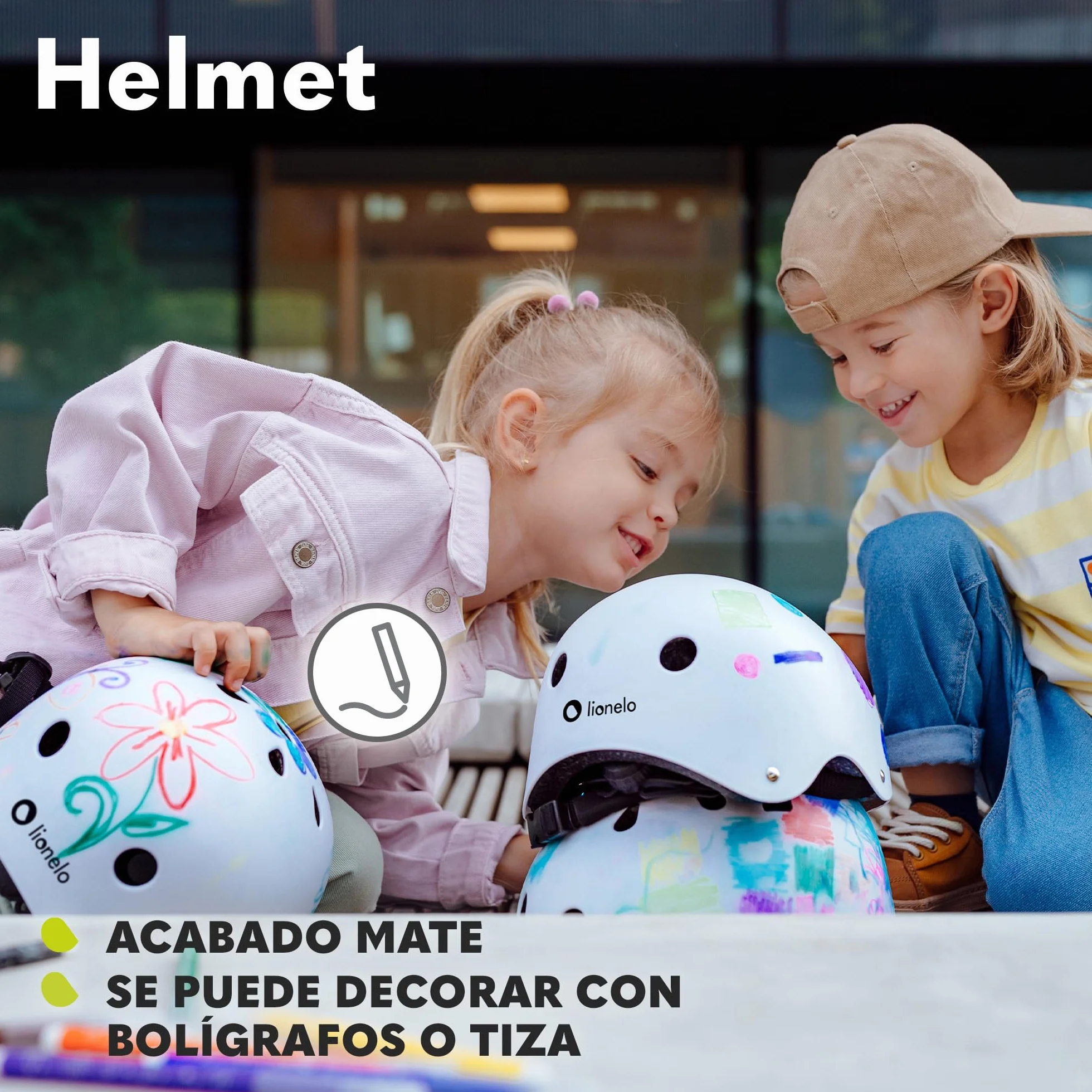 LIONELO Helmet Casco Protector Bicicleta Infantil Ajustable 50-56 cm Protector de Barbilla con Certificado Intertek Talla S