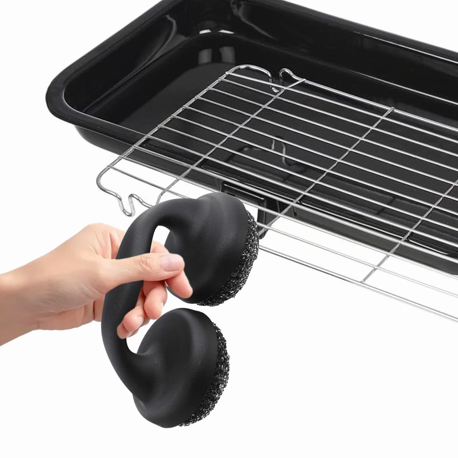 Paquete de 2 cepillos de limpieza para parrilla de barbacoa, estropajo de alambre de acero resistente para cocinar al aire libre, mango antideslizante para rejillas de hierro fundido y acero