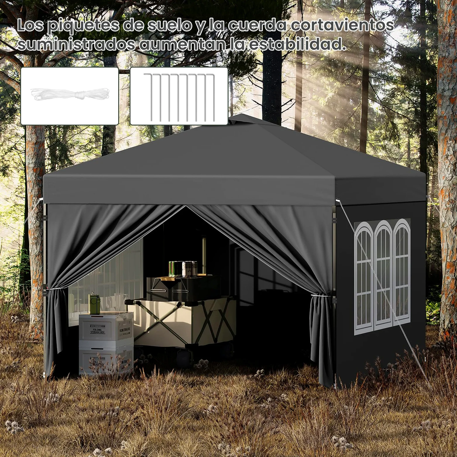 Laneetal Cenador 3x3m, Carpa Plegable para Exterior, Cenador con Paredes Laterales, Gazebo, Pabellón de Jardín para Camping, Pérgola Tienda de Fiestas, Carpa Impermeable,Antracita