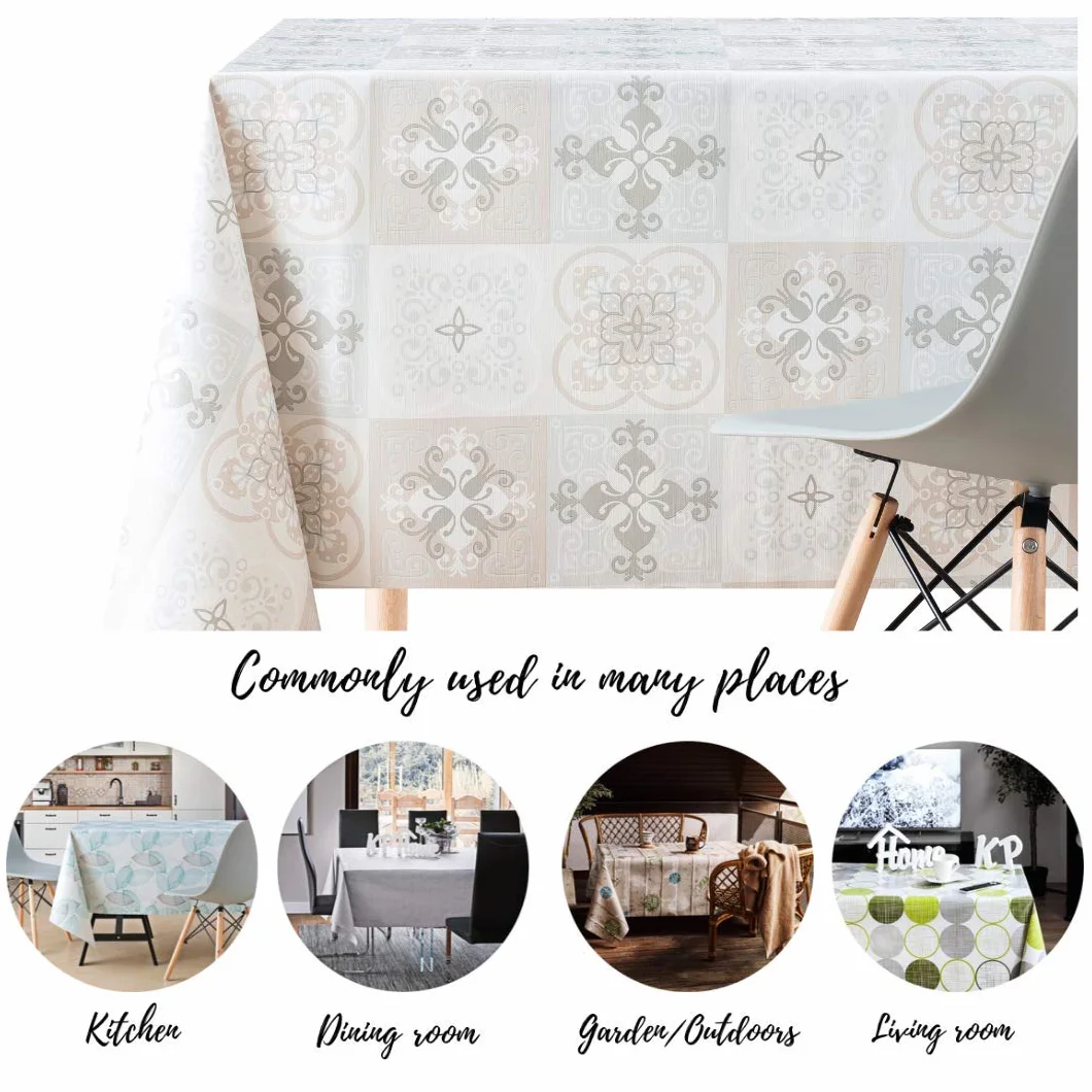 KP HOME Mantel Hule Mesa Rectangular 200x140, Fácil de Limpiar, Marroquí Mantel PVC, Exterior e Interior, Vinilo Impermeable Antimanchas, Patrón de Azulejos Estilo Mediterráneo, Beige y Gris