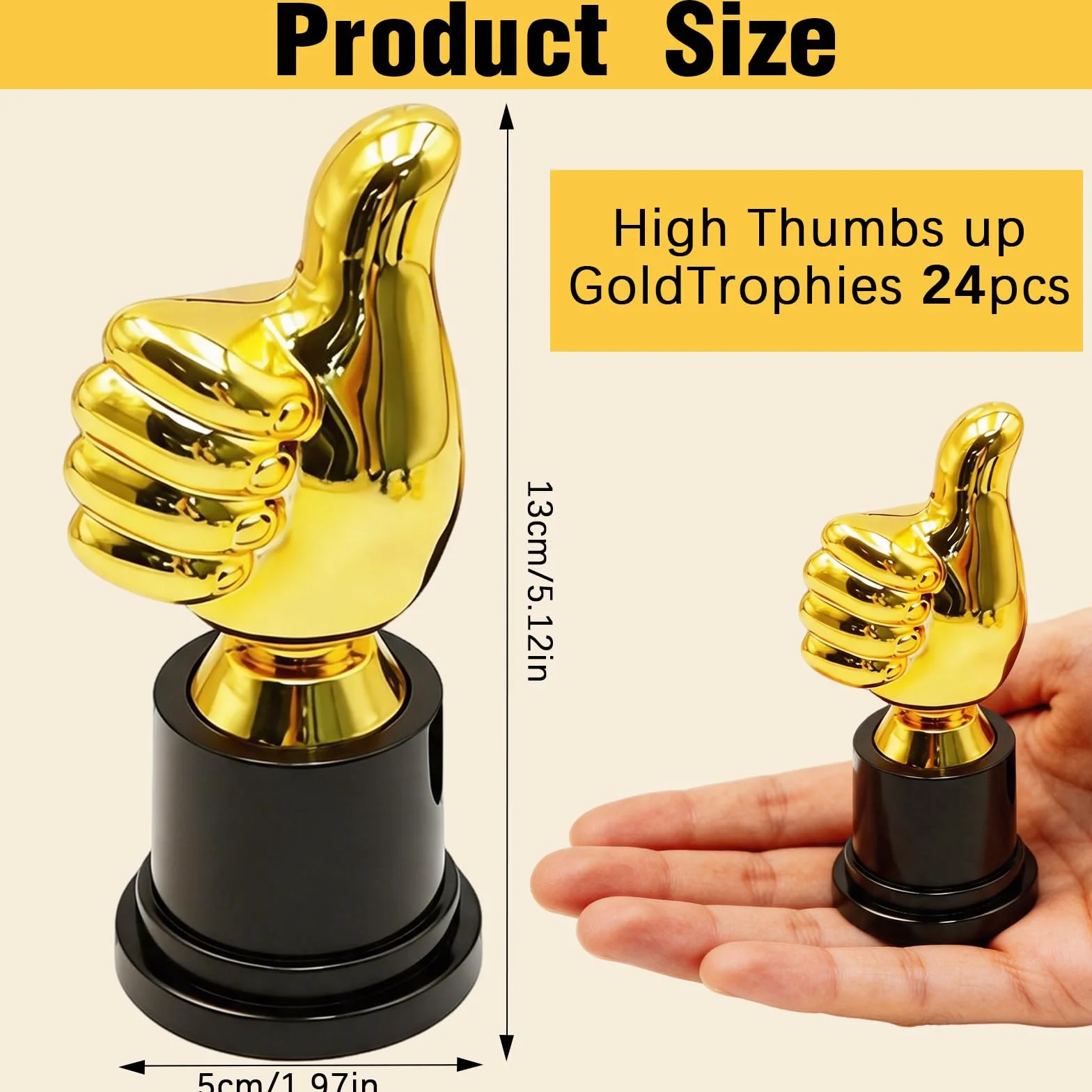 Trofeo de Pulgar Dorado 5x13cm Plastico Oro Ceremonias Premiacion 24 Piezas