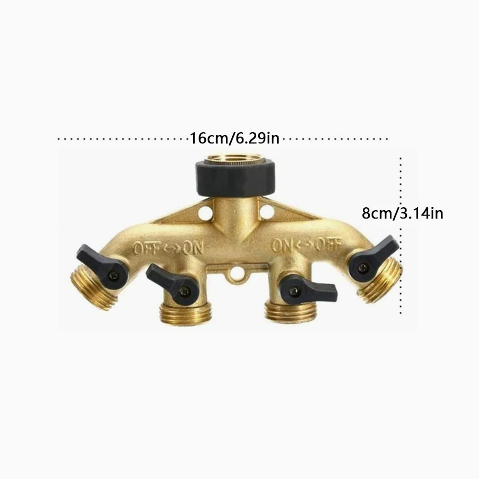 Distribuidor de colector divisor de grifo de 3/4 pulgadas y 1/2 pulgada, adaptador de conector de manguera de válvula de agua de latón de 4 vías para accesorios de riego, estándar de la UE