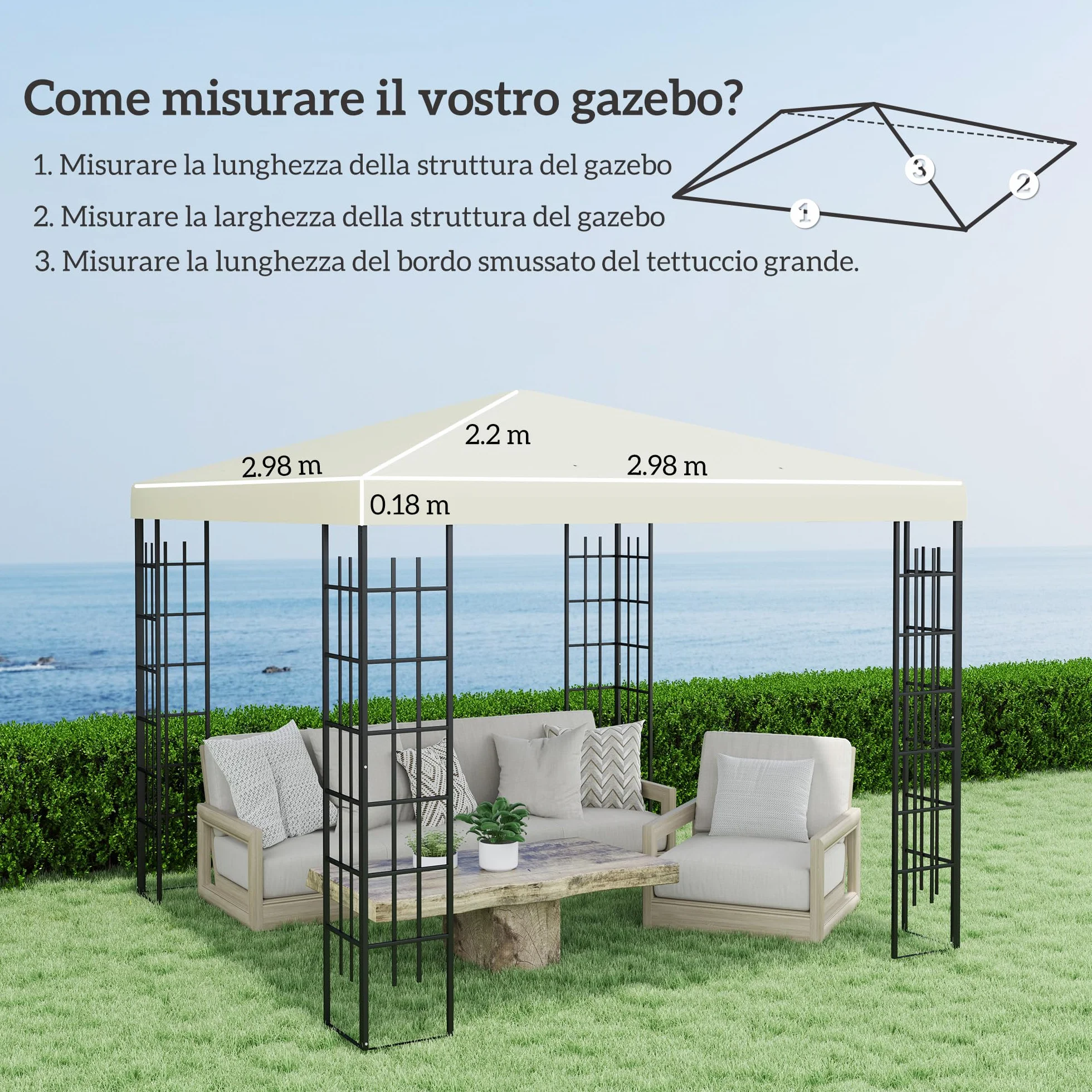 Outsunny Jardín Gazebo Reemplazo Techo 3x3 m, Resistente al agua Gazebo Canopy en 600D Oxford Tela 370g/㎡ Anti-UV 30+ con 8 agujeros de drenaje, Crema blanca.