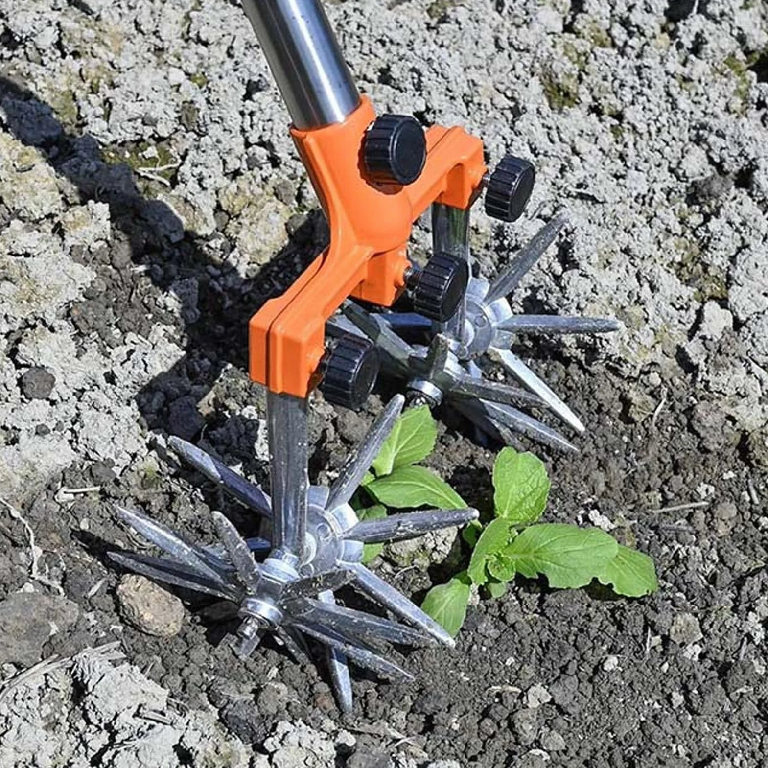 Cultivador Manual de Manual de Tiller, Acero Inoxidable Liviano con 3 Impulsores Intercambiables, Manija y Ruedas Ajustables, Fácil de Ensamblar y Moverse