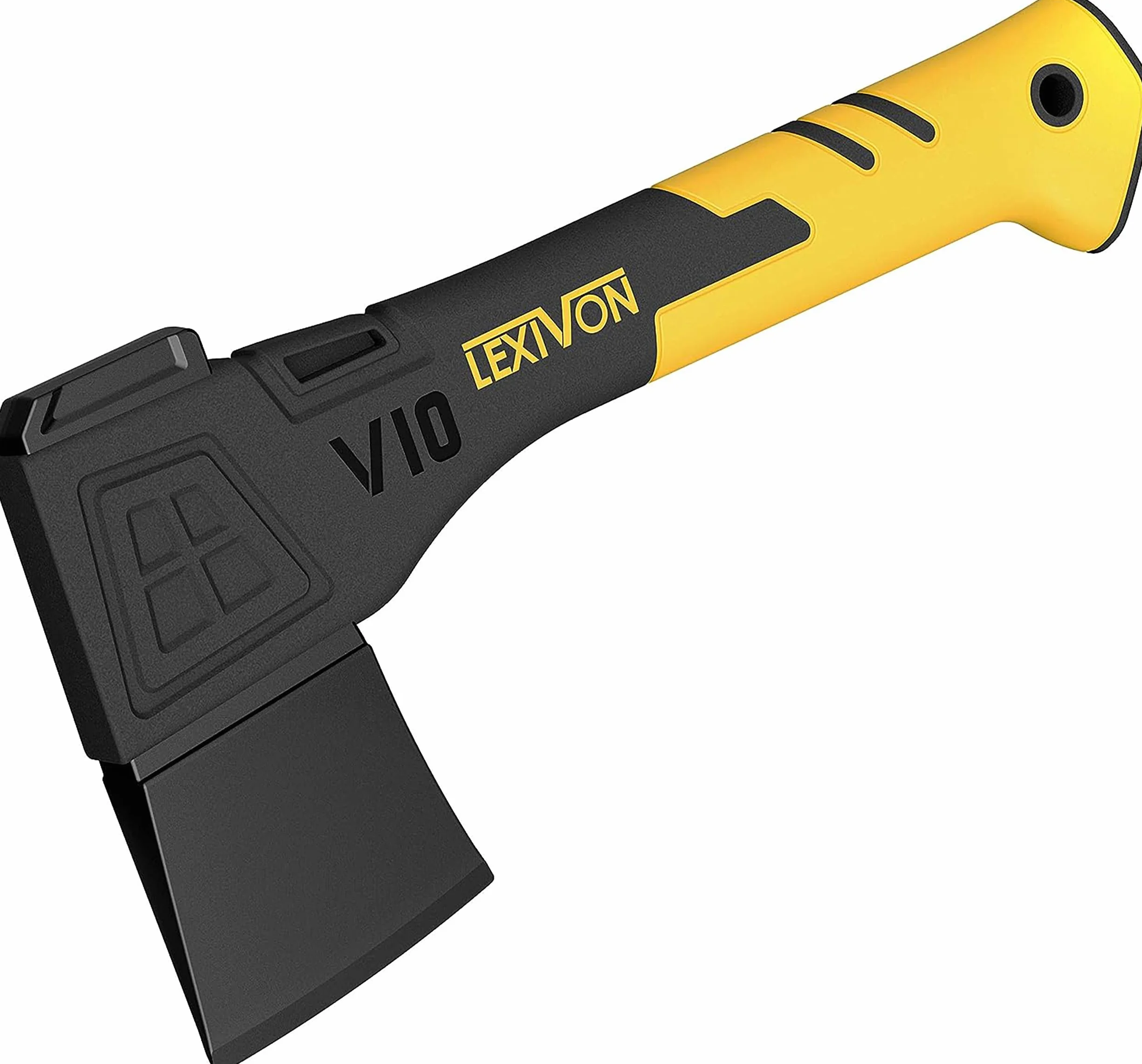LEXIVON V10 Hacha de Camping de Longitud: 25 CM | Agarre ergonómico TPR, Mango Compuesto Ligero de Fibra de Vidrio | Funda Protectora incluida (LX-V10)
