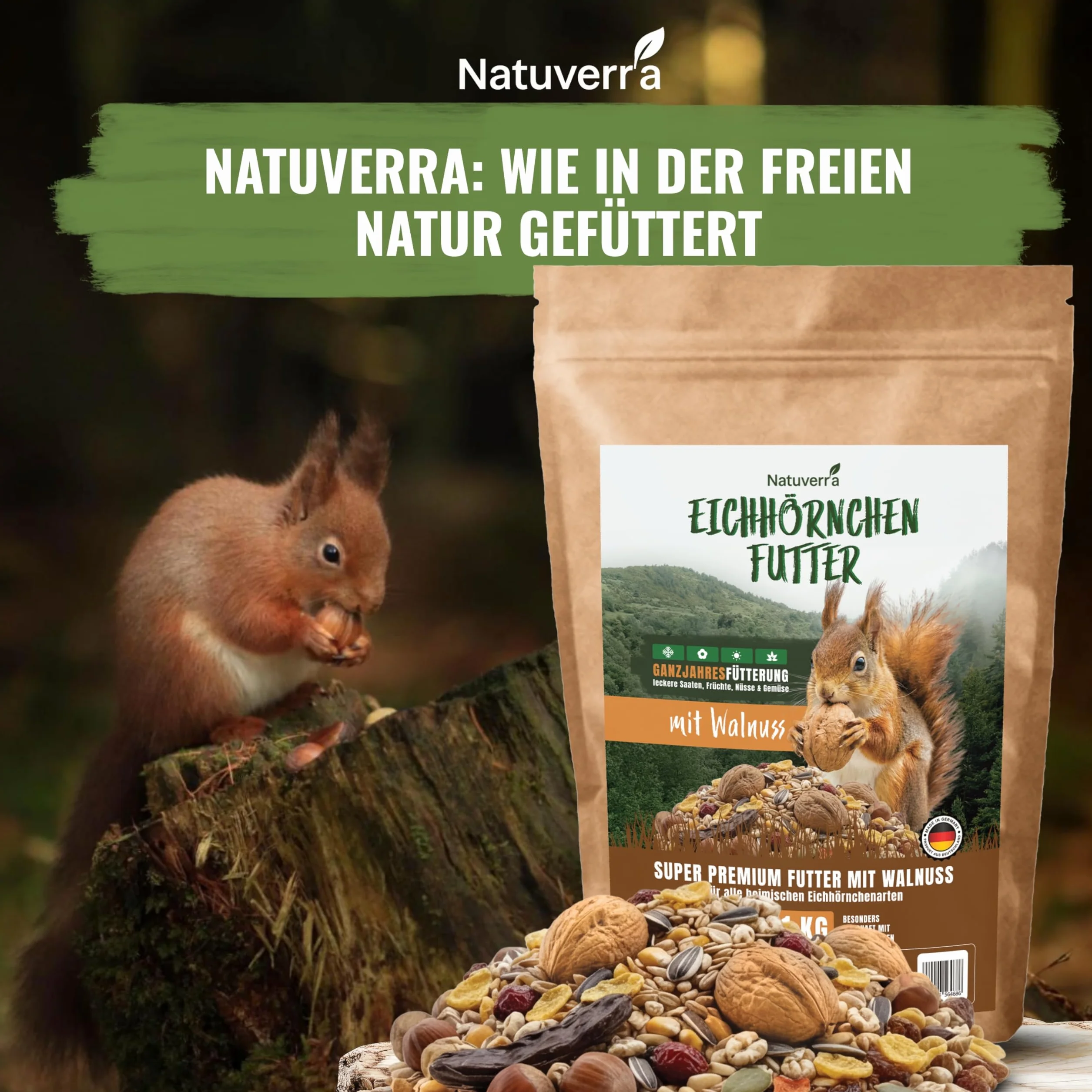Comida para ardillas y ardillas, 600 g, para todo el año, con nueces en cáscara