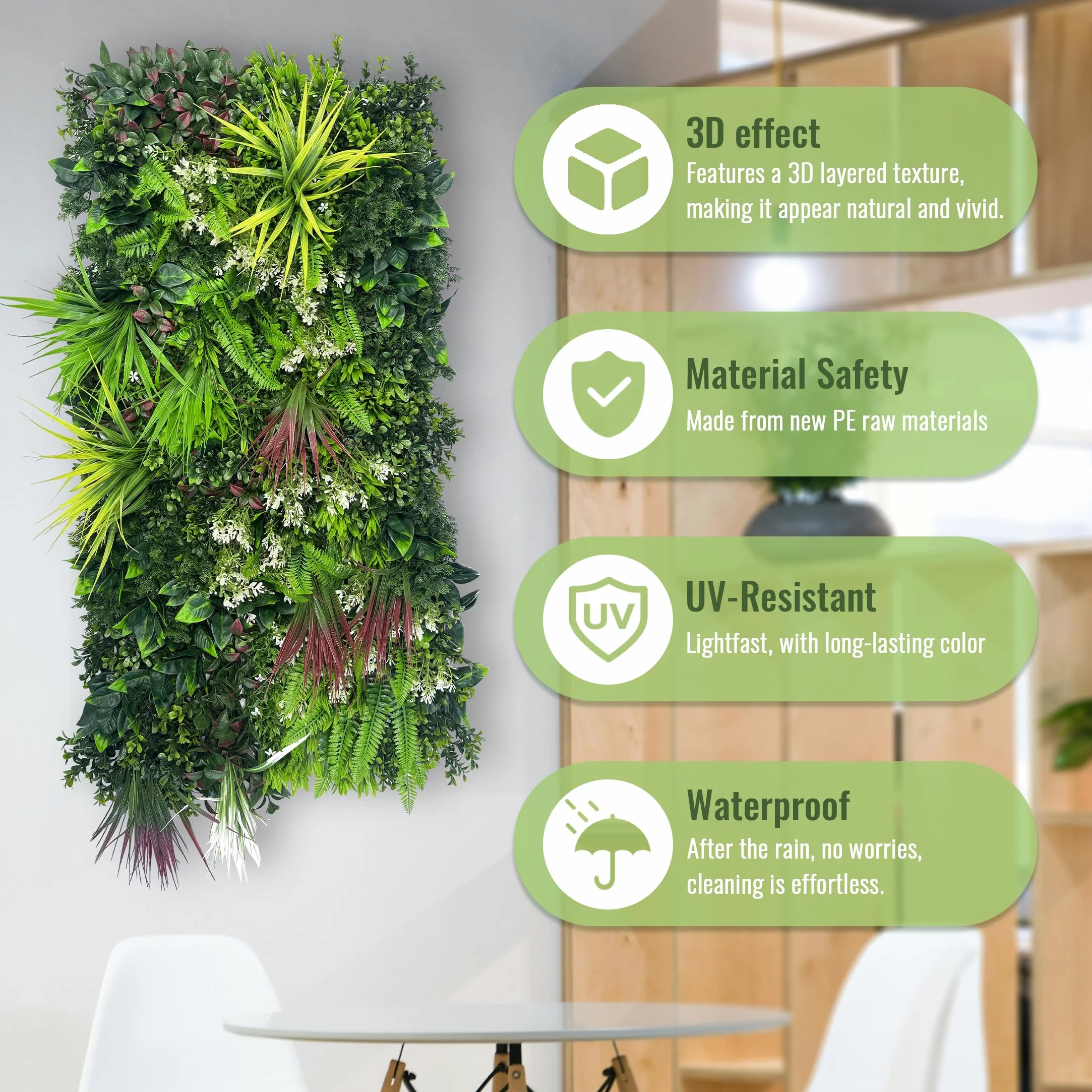 ODTORY Paneles de pared para plantas, 40 x 20 pulgadas, telón de fondo de pared de césped artificial, pantalla de privacidad con protección UV, pantalla de valla de seto de hojas verdes falsas para