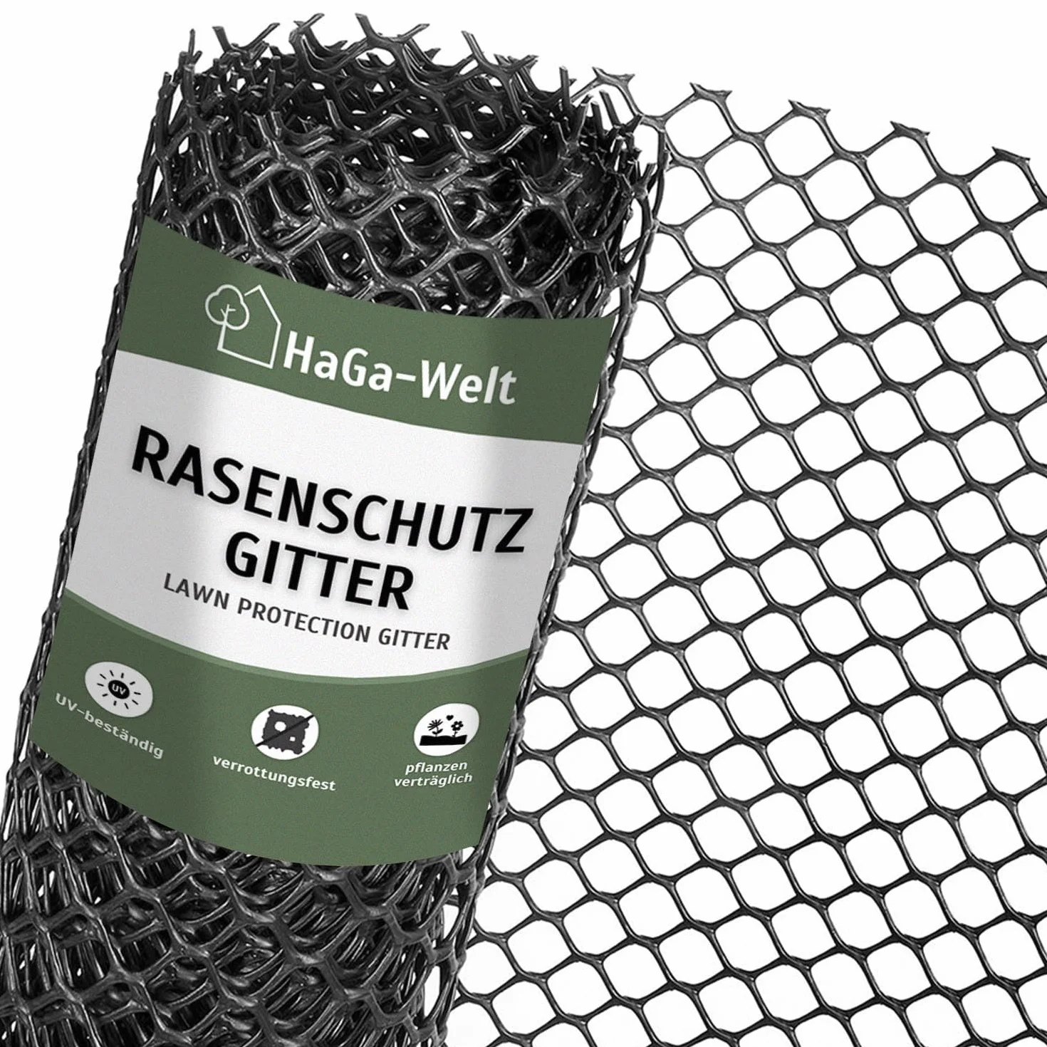 HaGa Rejilla protectora para césped de 1,3 m x 5 m, de plástico, robusta y transitable para jardín y césped