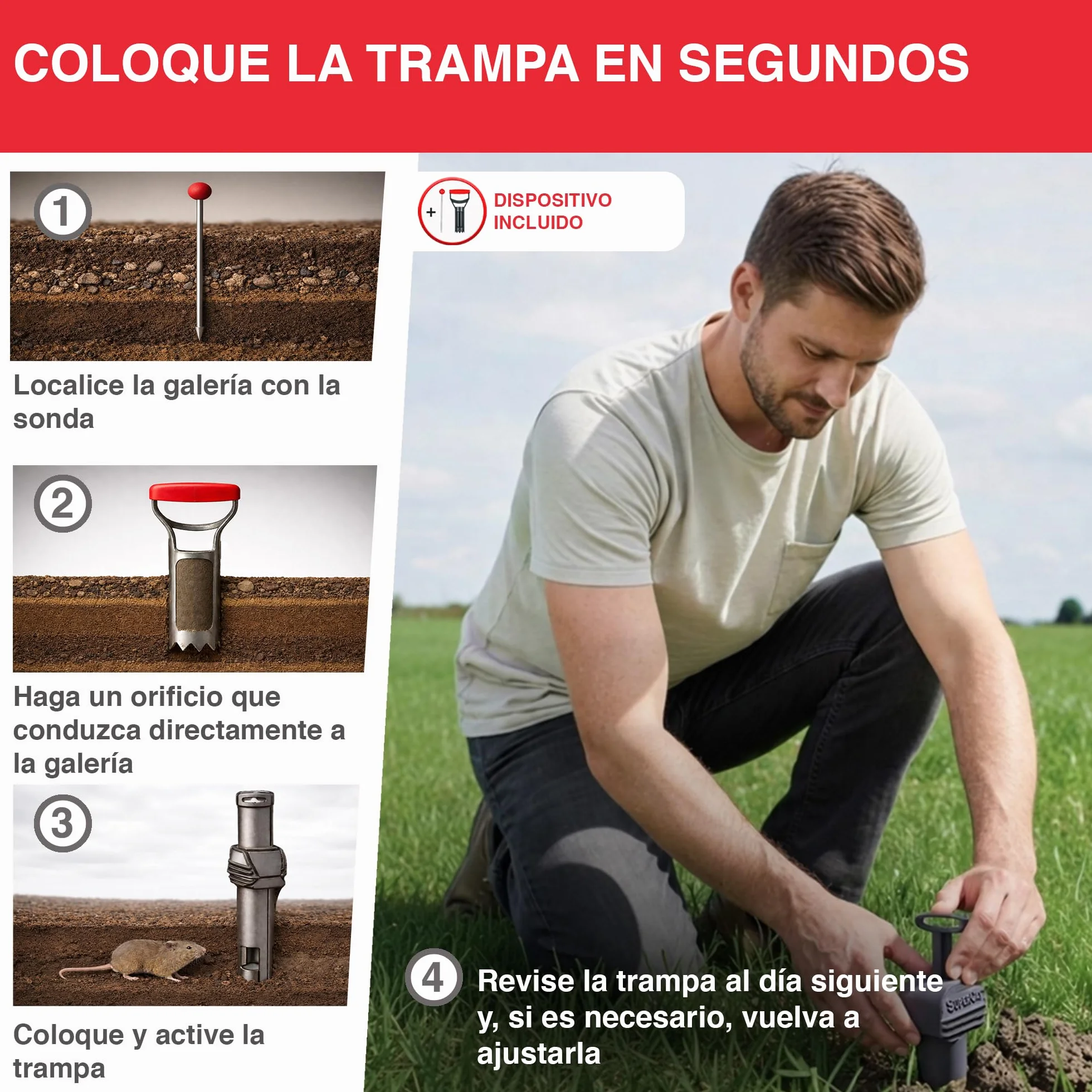 SWISSINNO Trampa para Topillos con Sonda SuperCat Incluida – Trampa Mecánica para Roedores Subterráneos, Control de Jardín, Reutilizable, Instalación en Túnel Vertical – 2 Trampa + 1 Sonda