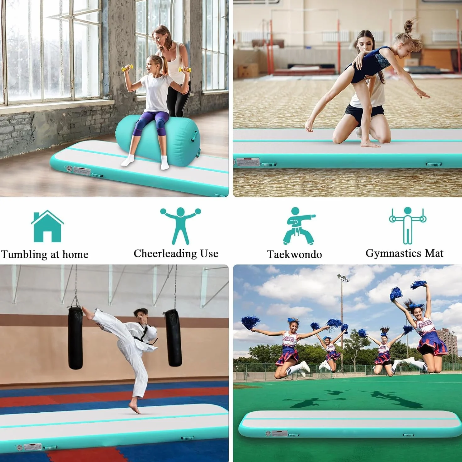 Colchoneta inflable de gimnasia Air Matte Track Tumbling Matte 3/4/5/6 m, esterilla de entrenamiento deportiva para hogar, aire libre, yoga, fitness