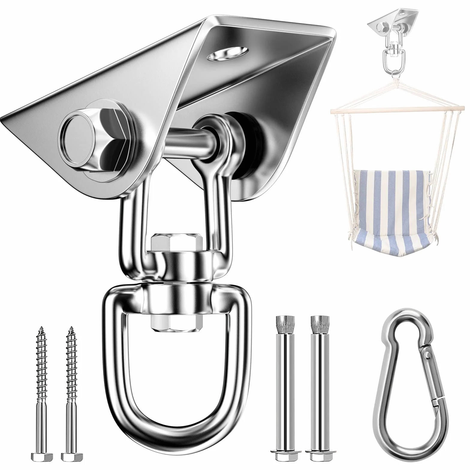 Relota Pesada Gancho de Techo Acero Inoxidable 450 kg Capacidad de Carga 360 ​​° Rotación, Anclaje Pared con fijación de Tornillo para Silla Colgante, Columpio, Yoga, Saco de Boxeo, Hamaca