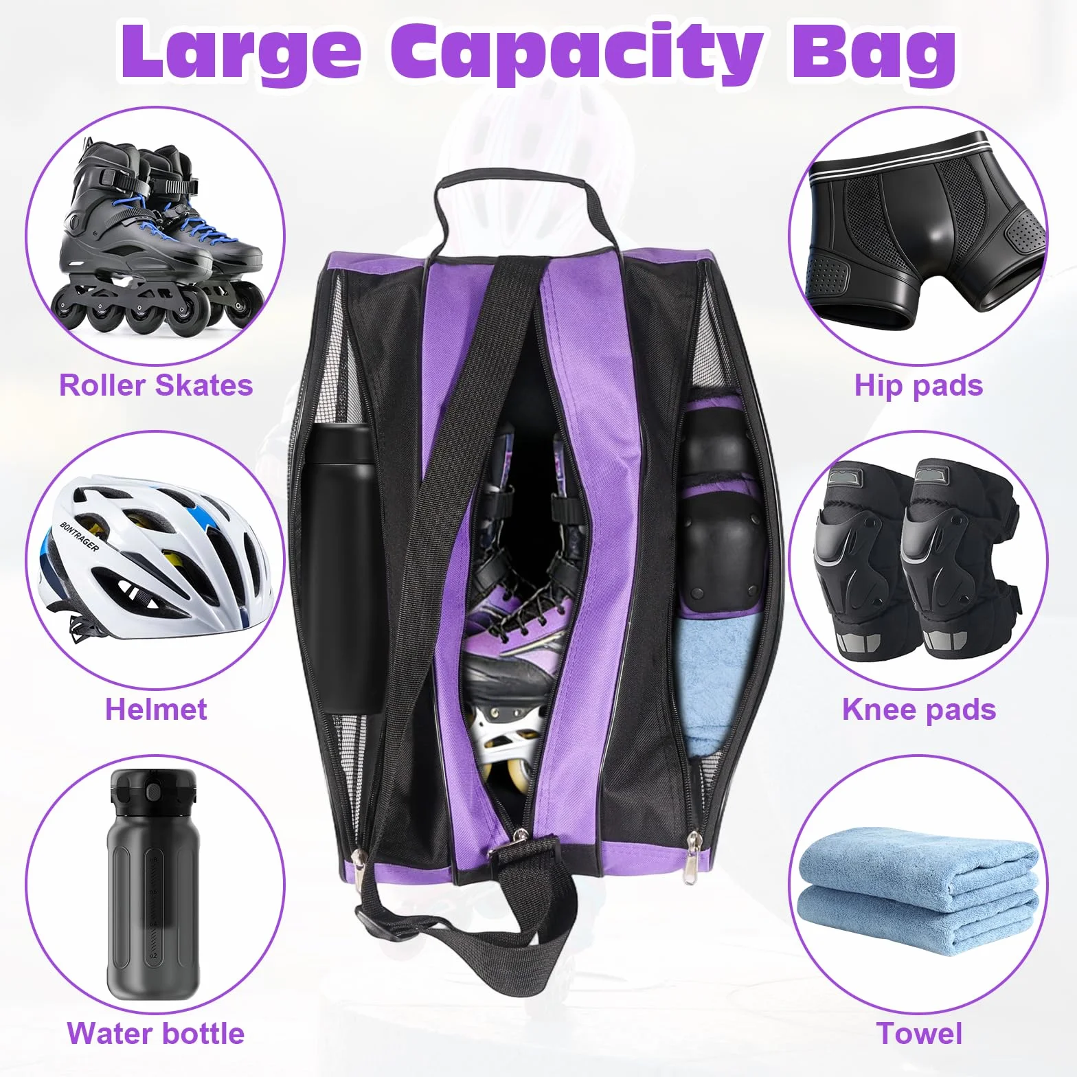 QKURT Bolsa de Patinaje para Niños con Correa Ajustable, Mochila para Patines de Hielo