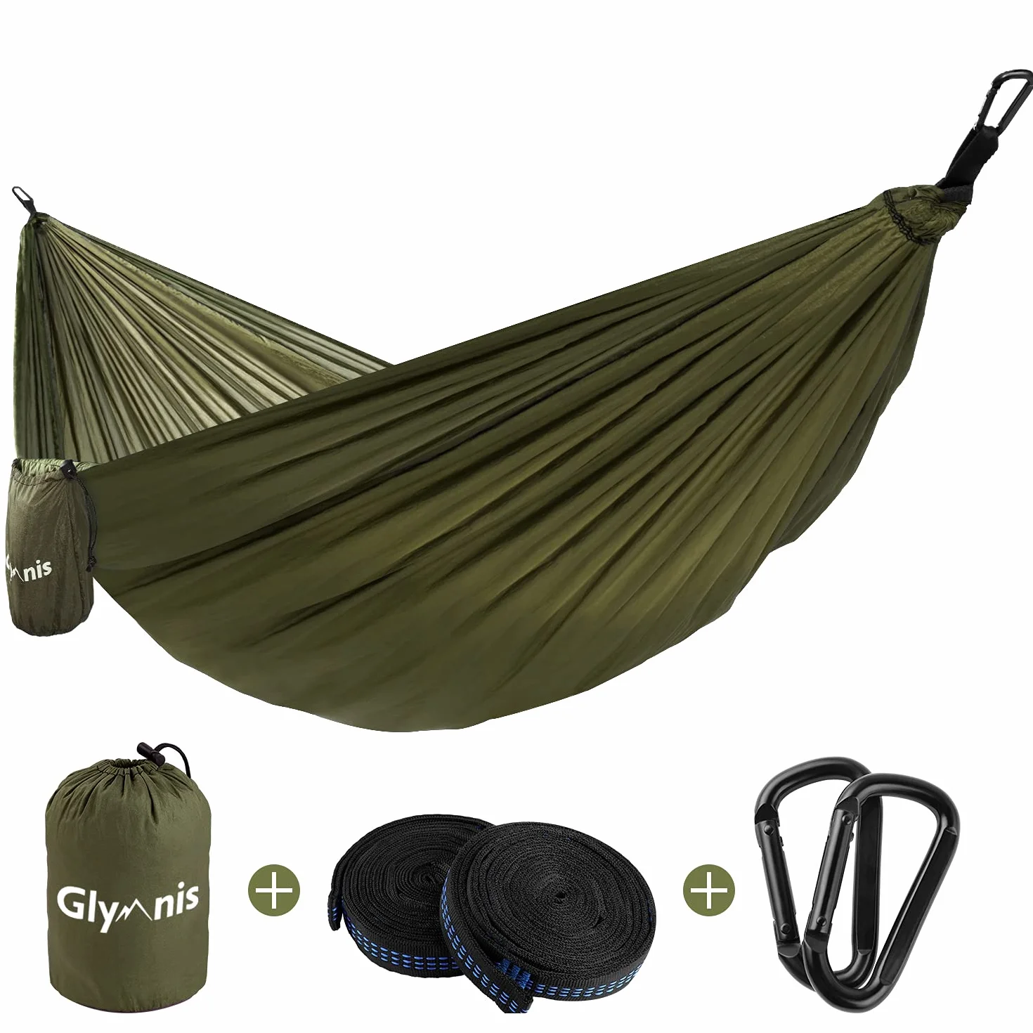 Glymnis Hamaca Ultraligera de Nailon, 300 kg de Capacidad de Carga, 275 x 140 cm, 2 Correas de Nailon y 2 Mosquetones, Hamacas Colgantes para Acampada de Viaje al Aire Libre y Jardín