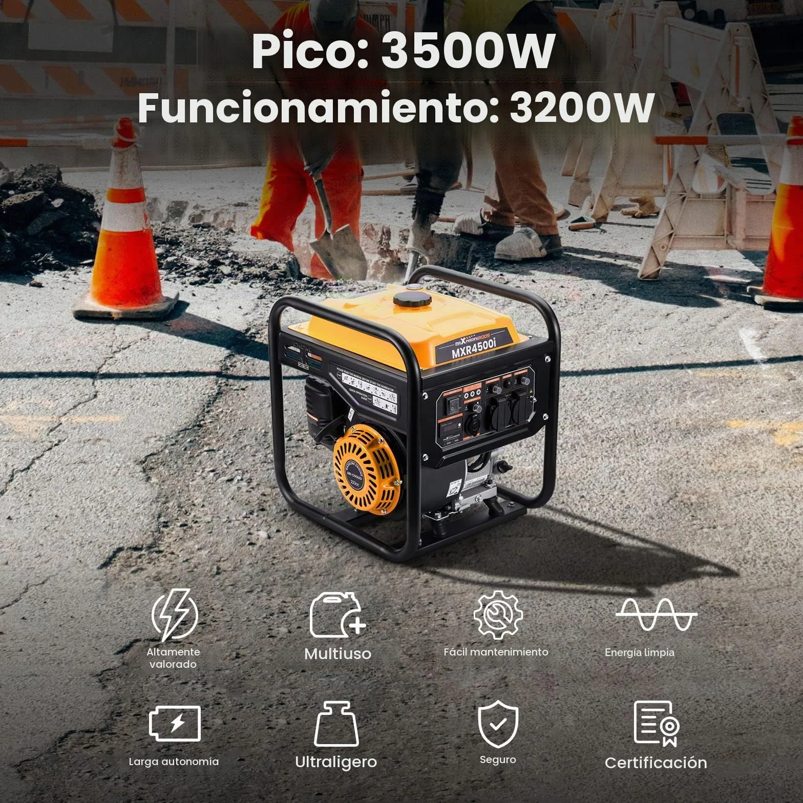 maXpeedingrods Generador inversor portátil de 3500 W, 4 tiempos, onda sinusoidal pura, generador de gasolina para camping, RV, viajes, hogar o lugares de trabajo