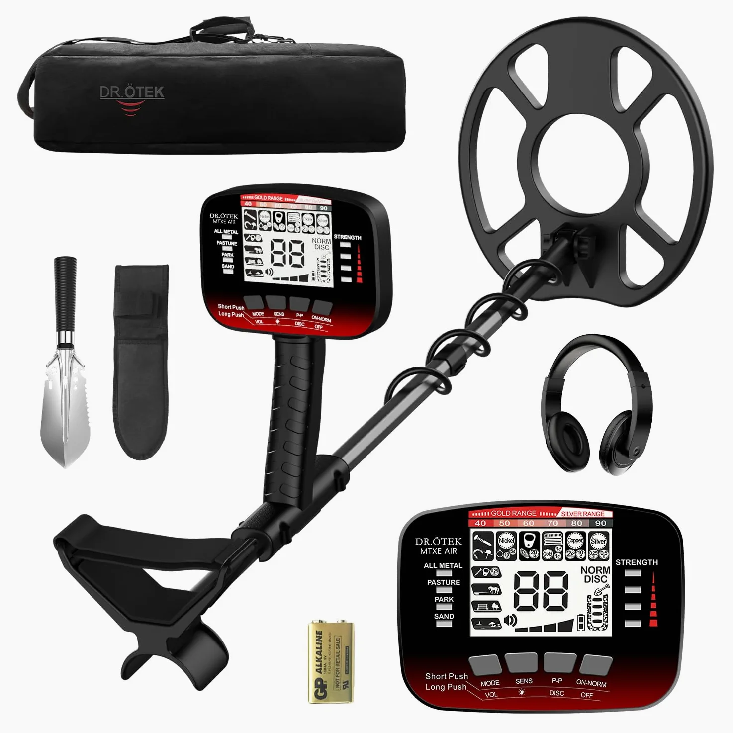 DR.ÖTEK Detector de Metales Profesional para Adultos y Niños, Impermeable para Oro con Modos Pinpoint y Terreno, Emparejamiento Rápido, 6 Modos, Alta Precisión, Ligero y Fácil de Usar,Rojo