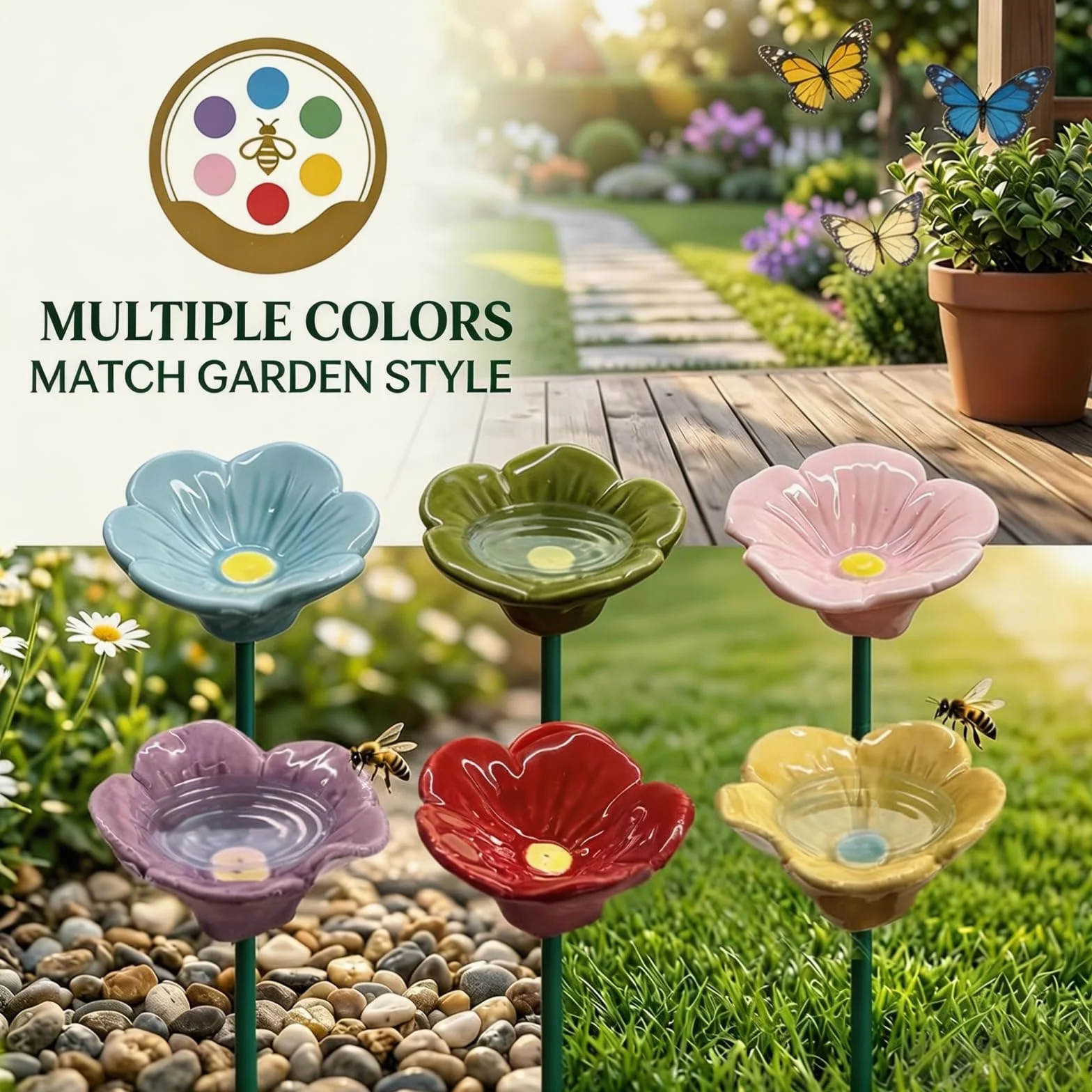 Genérico BJuego de seis piezas ebedor de agua de abeja, Estación de Agua para Insectos en Forma de Flor, Bebederos de Abejas para Jardín, ,Adecuado para insectos y mariposas