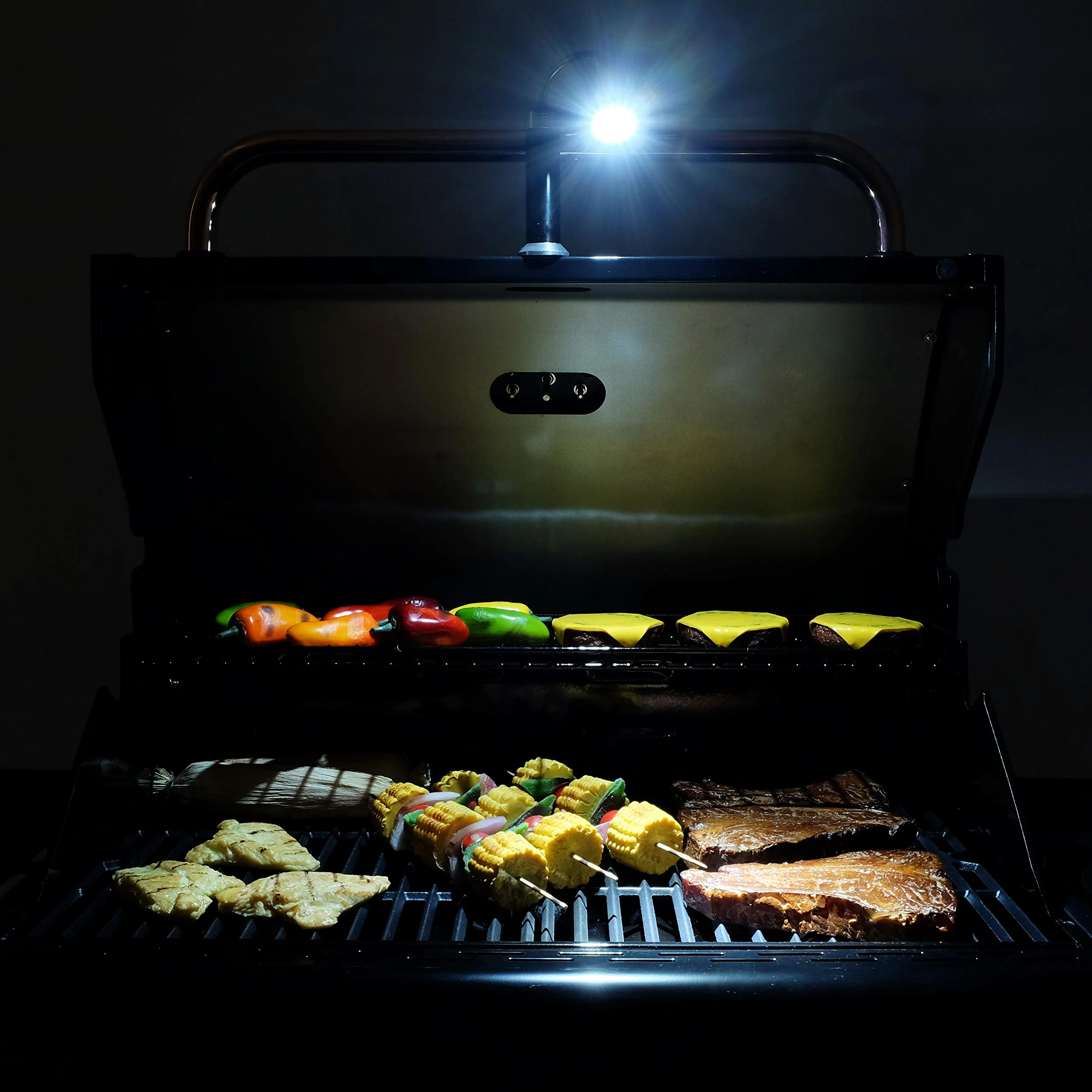Permasteel Accesorios Barbacoa | Luz para Parrilla con Base Magnética y Resistente Calor | Lámpara LED para Exteriores | Lámpara de Parrilla Ajustable con Baterías | Paquete de 2 Piezas