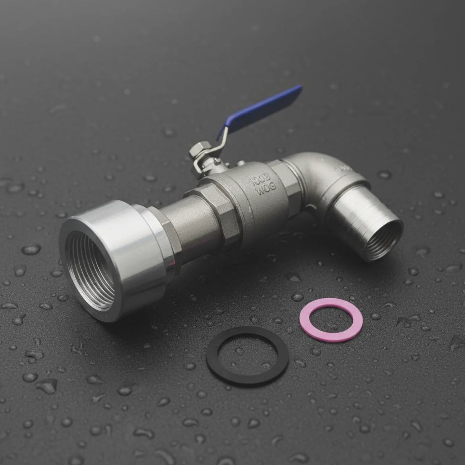 perfeclan Válvula Adaptadora de Aluminio Válvula de Tanque Adaptador de Contenedor Rosca Firme con Junta Gruesa Resistente a Presión Adecuada para Canalización Plantas Nave Industrial, 42MM, Ss 90°