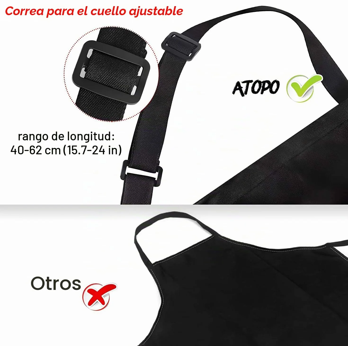 atopo 4 Piezas Chef Delantal, Negro Delantal Impermeable con 2 Bolsillos, Delantal de Cocina Ajustables para Barbacoa Cocinar Hornear Jardinería Restaurante