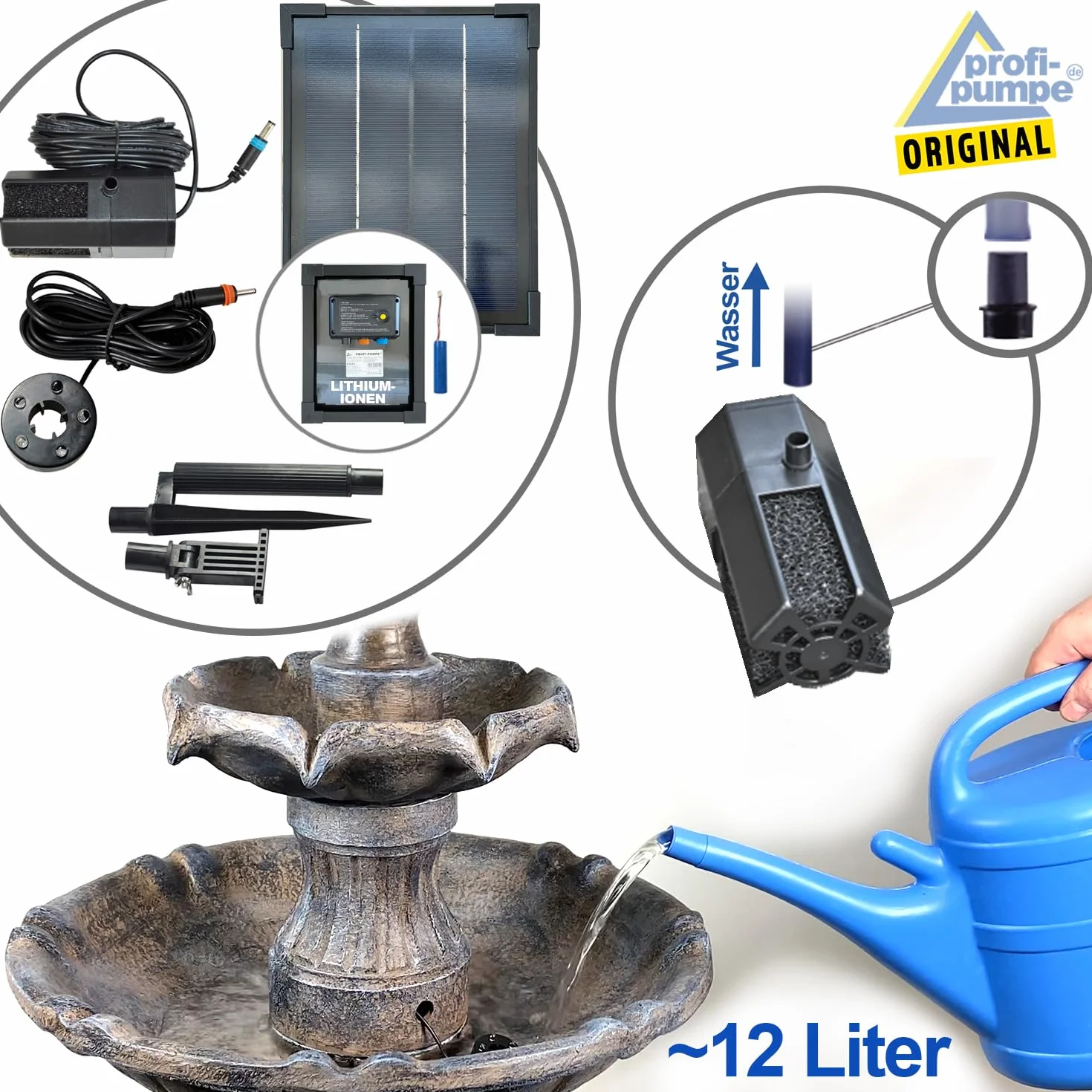 Fuente de agua solar para jardín, exterior, baño de pájaros, ideal para balcón, terraza y jardín, hermoso arte para tu medio ambiente, fuente decorativa al aire libre