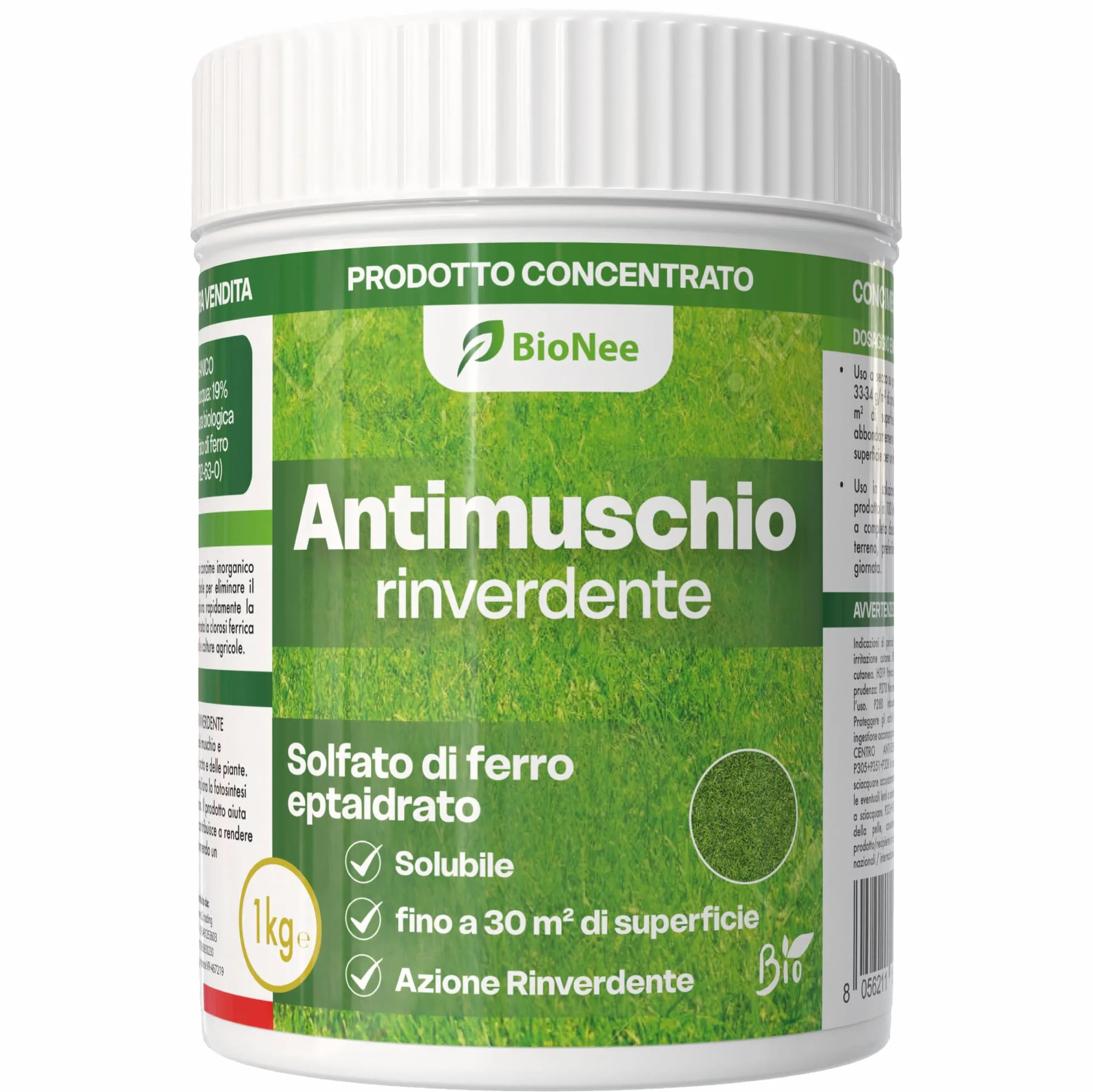 Antimusgo revitalizante 1 kg – Sulfato de hierro concentrado – Acción rápida contra musgo, clorosis férrica y reverdecimiento del césped – Permitido en agricultura biológica