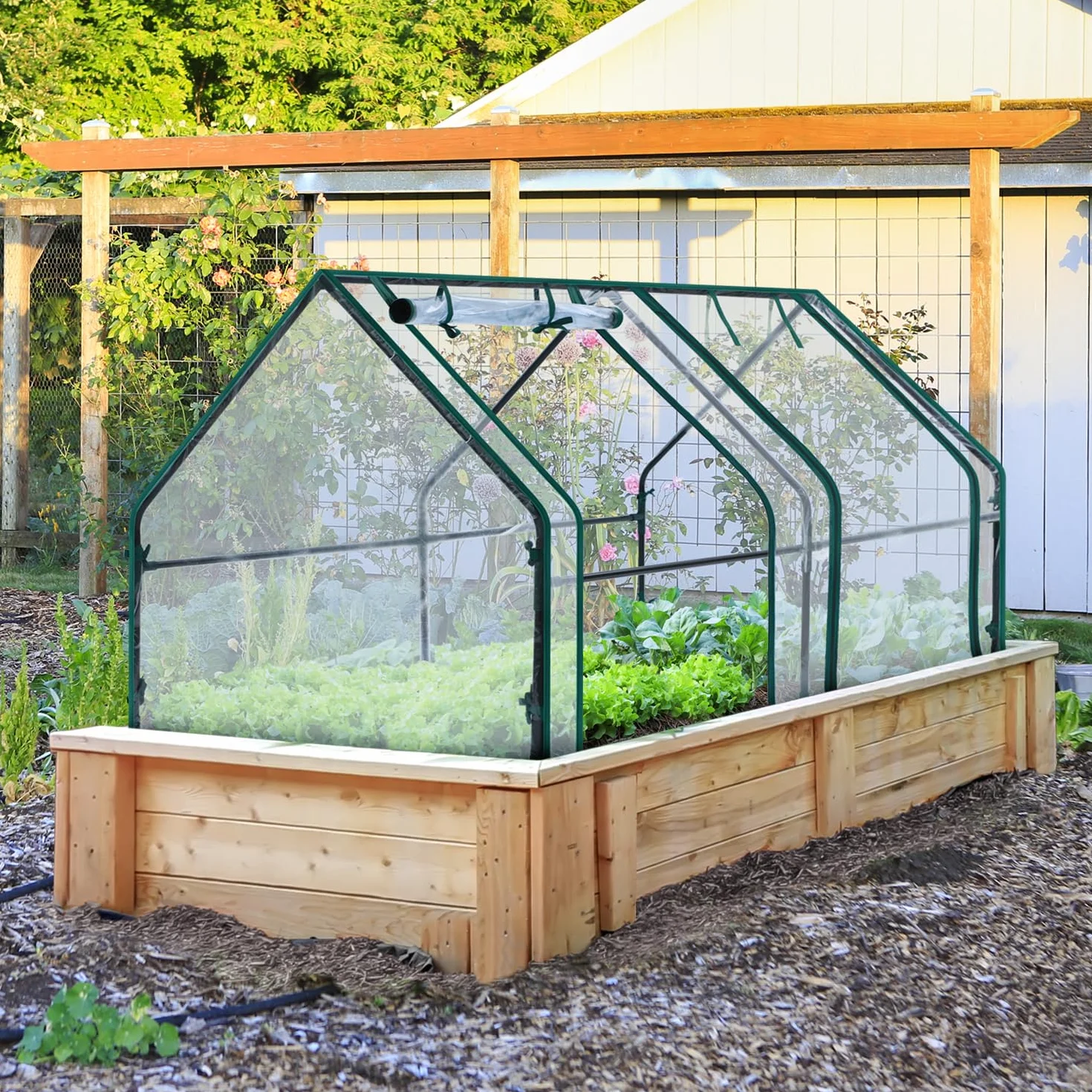 Ohuhu Mini invernadero portátil para exteriores, invernaderos de 180 x 91 x 91 cm con puertas dobles grandes con cremallera y estacas para el suelo, impermeable y con protección UV, invernadero de