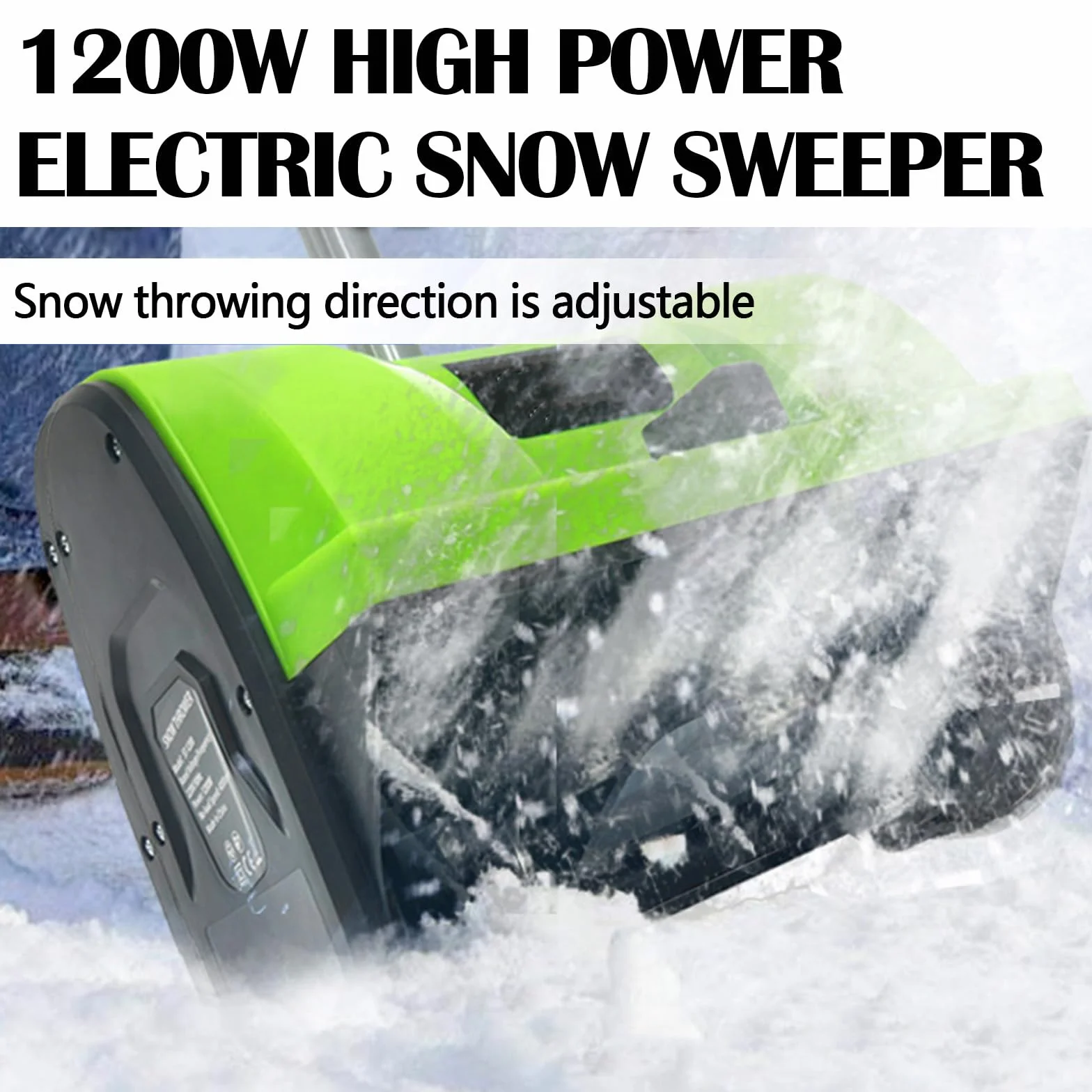Sopladores Nieve, 1200W Barredora Nieve Soplador Eléctrico Barredora 220V Exteriores Dirección Lanzamiento Nieve Ajustable Mango 180 ° 3500 Rpm Distancia Máxima Lanzamiento 8M 32cm Ancho Barrido Nieve