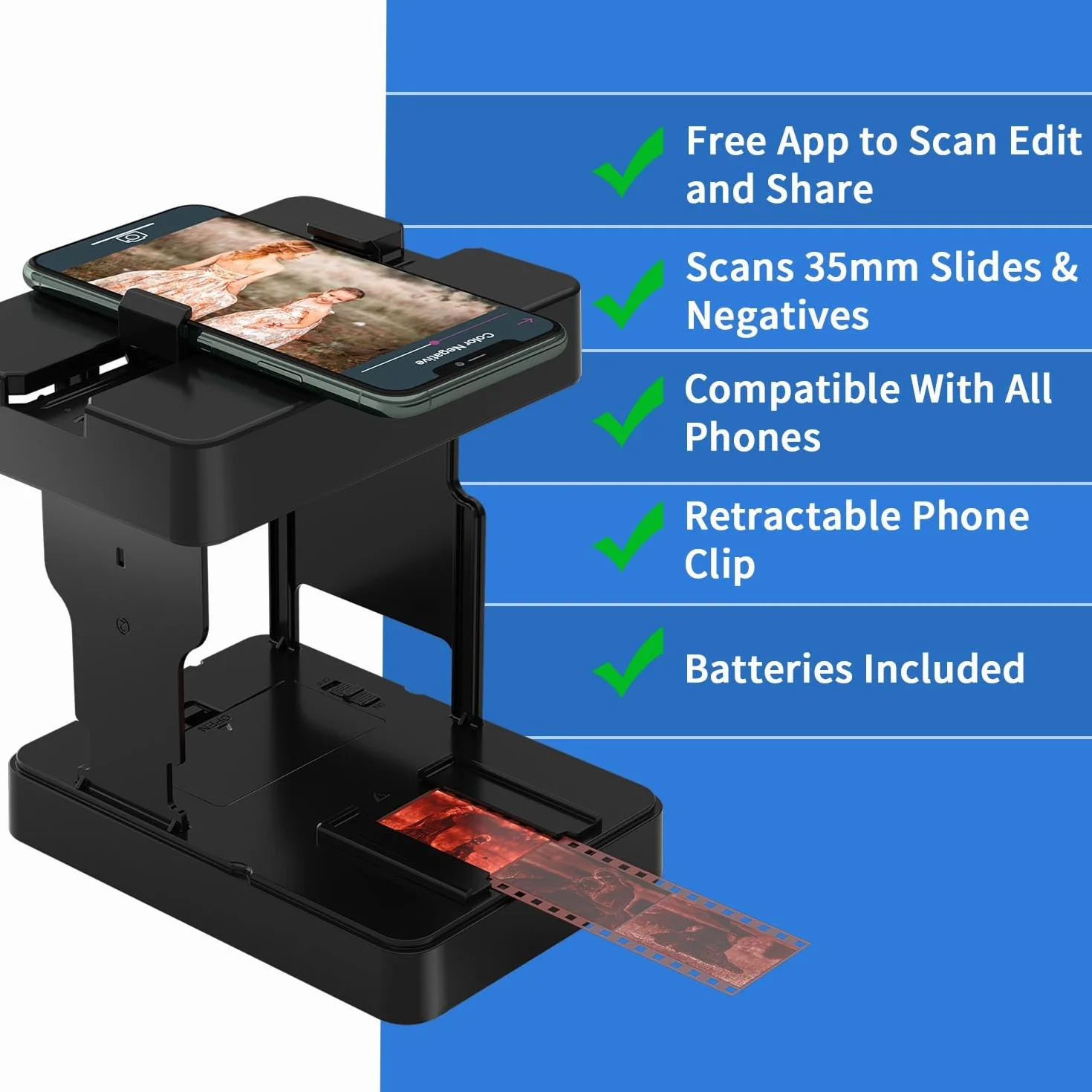 Mobile Film Scanner 35 mm Escáner de Diapositivas Digitalizar con Smartphone