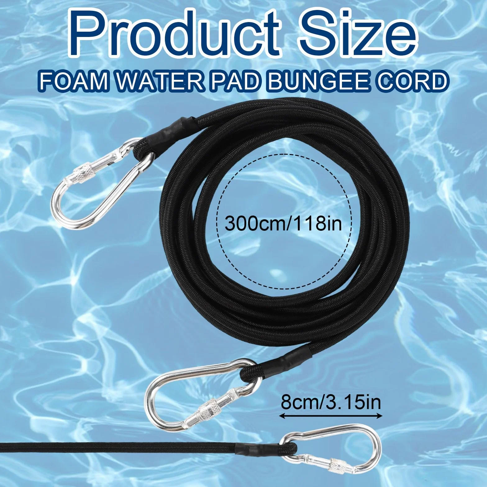 Cuerda Elástica Colchón Agua Espuma 3m Premium con 2 Mosquetones Negro