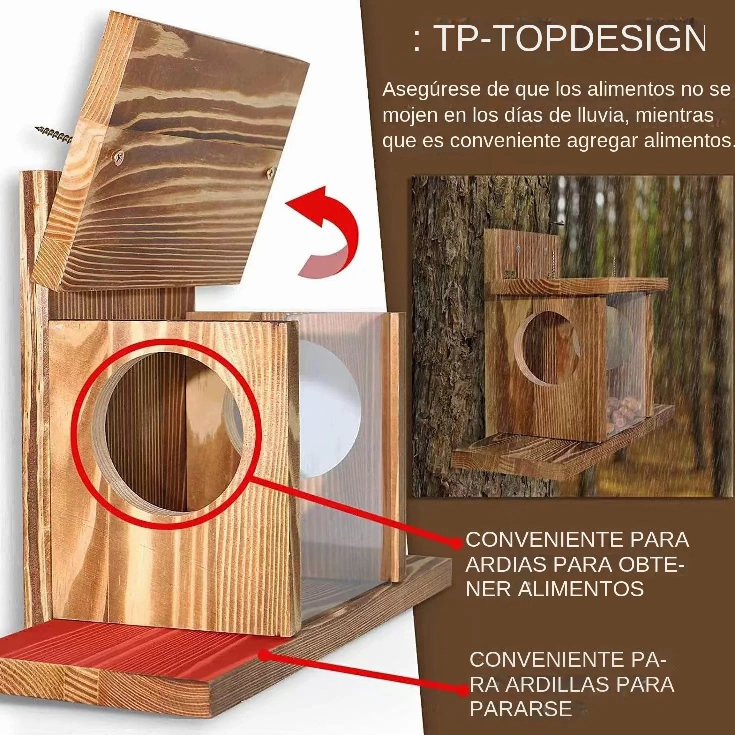 para Ardillas,Decoración de Jardín Divertida | Casa De Picnic con Bebedero para Ardillas,para Balcón Árbol Invierno Pícnic Alimentación de