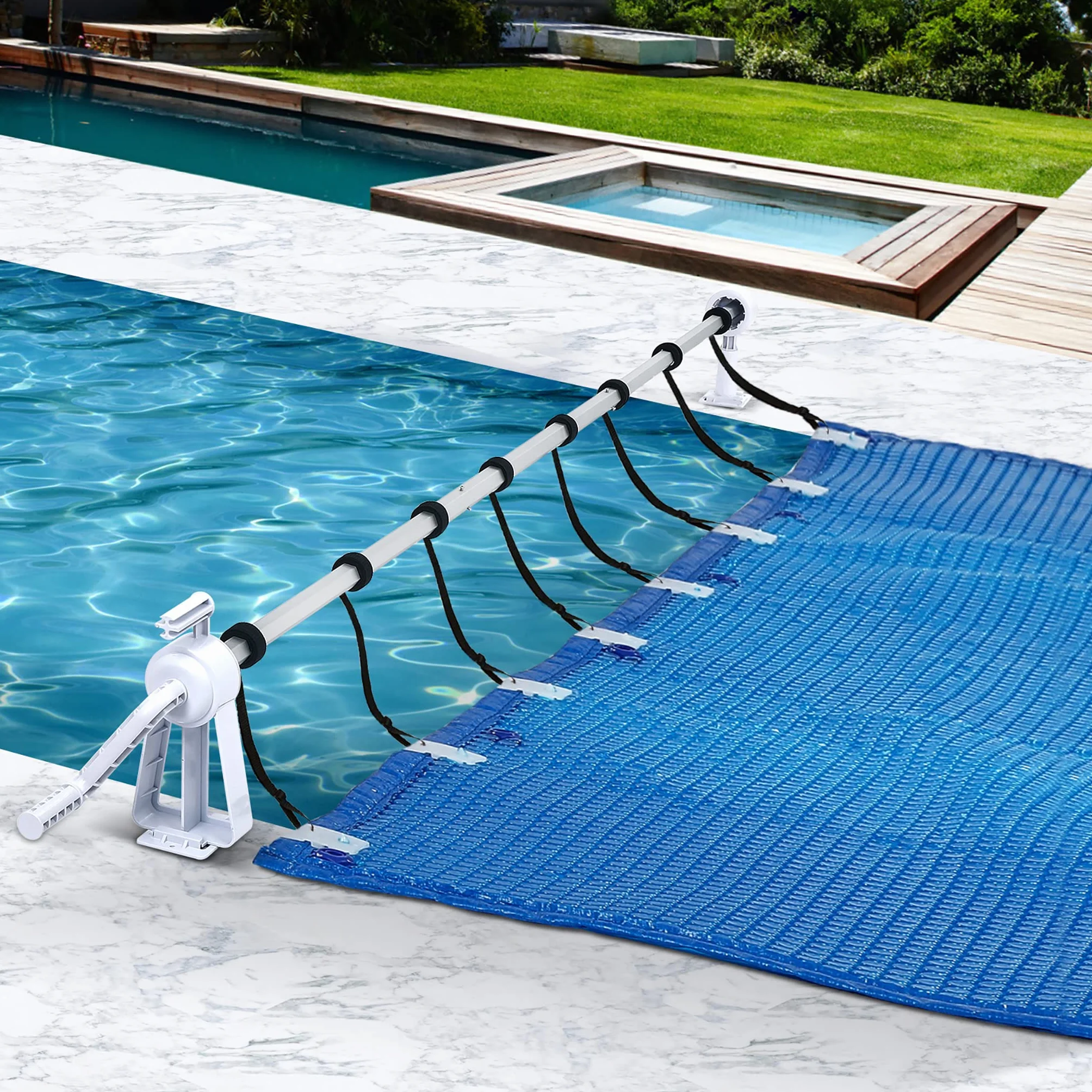 NAIZY Sistema de Enrollado para Piscina 1,05 m - 6,15 m Enrollador de Piscina Dispositivo Enrollable móvil Que Incluye 8 Clips Enrollable de Piscina para Lona y Cubierta de Piscina, Tipo B