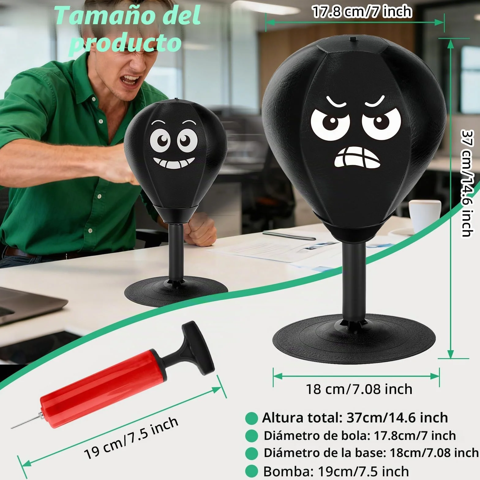 YORWHIN Saco de Boxeo de Escritorio con Ventosa, Punching Ball Resorte Reforzado, Mini Pelota Antiestrés