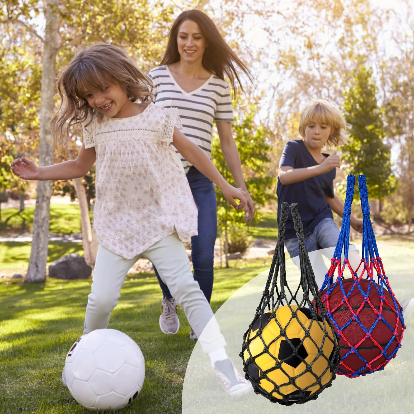 Bolsa para Balón, Red para Balones de Fútbol, con 2 Agujas Plateadas Inflables, para Baloncesto, Voleibol