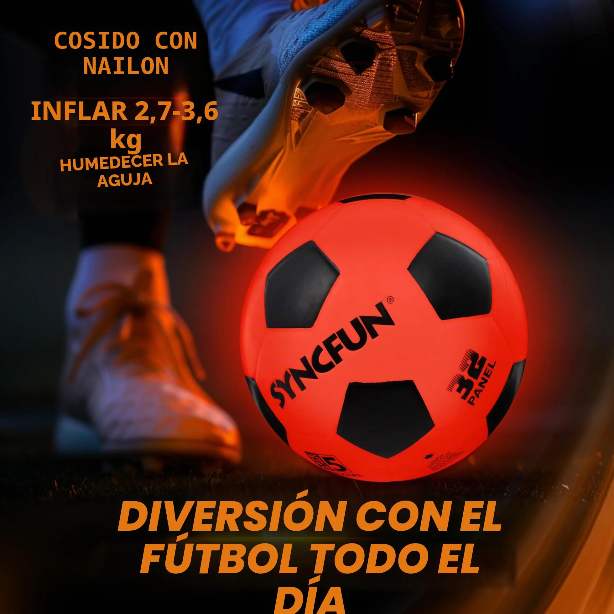 SYNCFUN Balón de Fútbol Luminoso Reflectante Tamaño 5 Brilla en la Oscuridad para Juegos Nocturnos