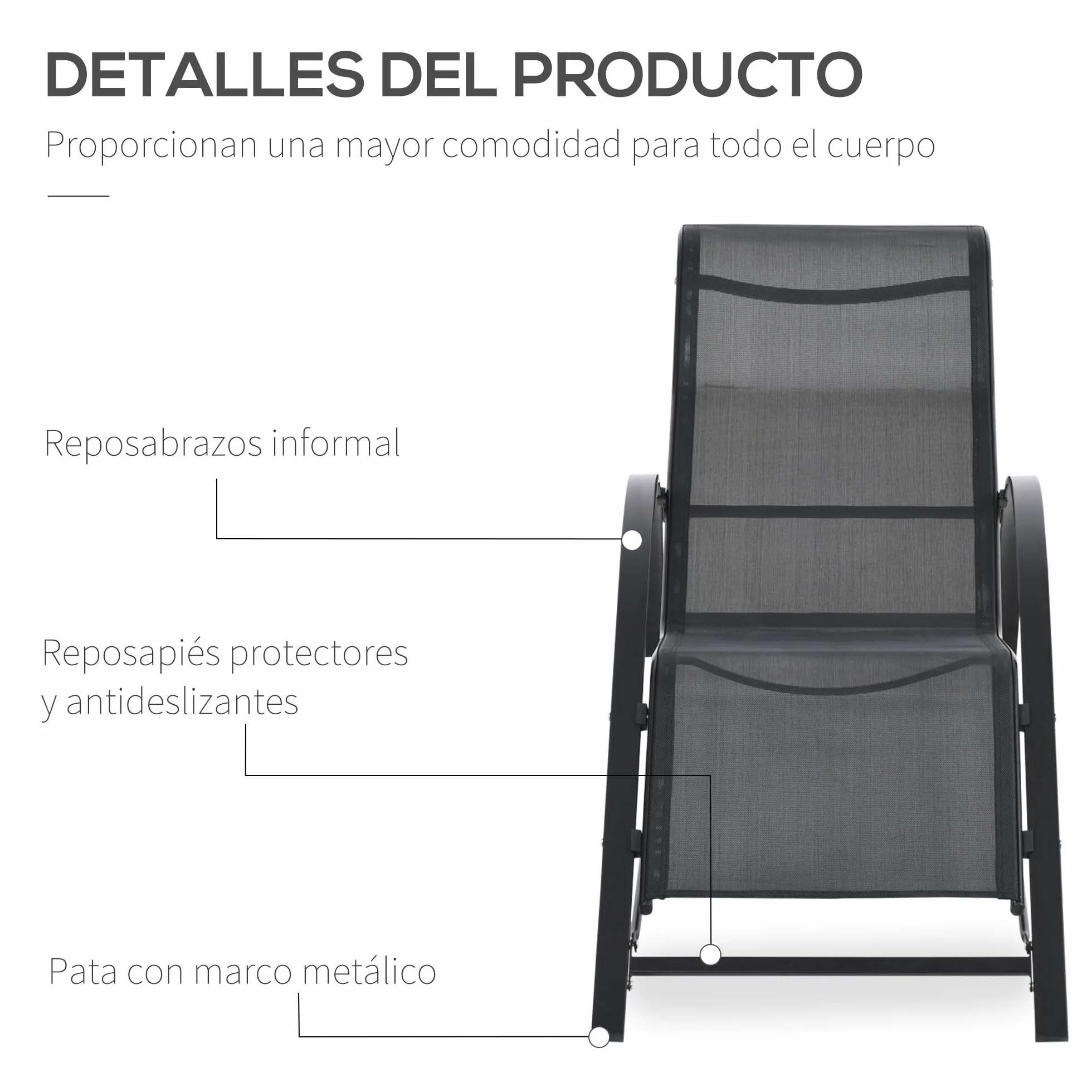 Outsunny Set de 2 Tumbonas Jardín Exterior con Mesa Auxiliar de Vidrio Templado Tumbonas con Respaldo Reposabrazos para Patio Piscina Terraza Exterior Negro