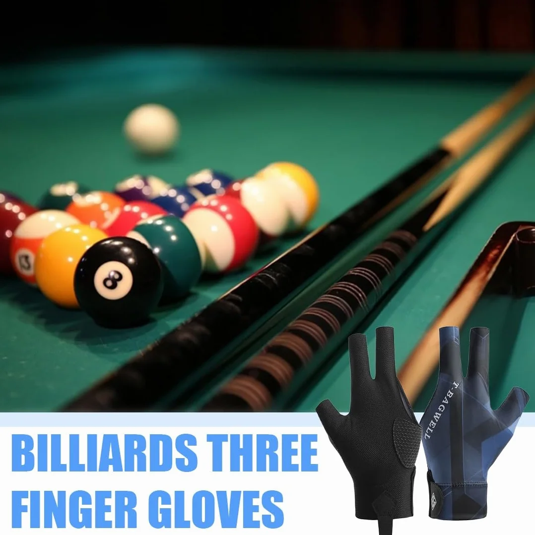 Guante De Billar Snooker 3 Dedos Ajustable Transpirable Antideslizante Mano Izquierda Accesorio
