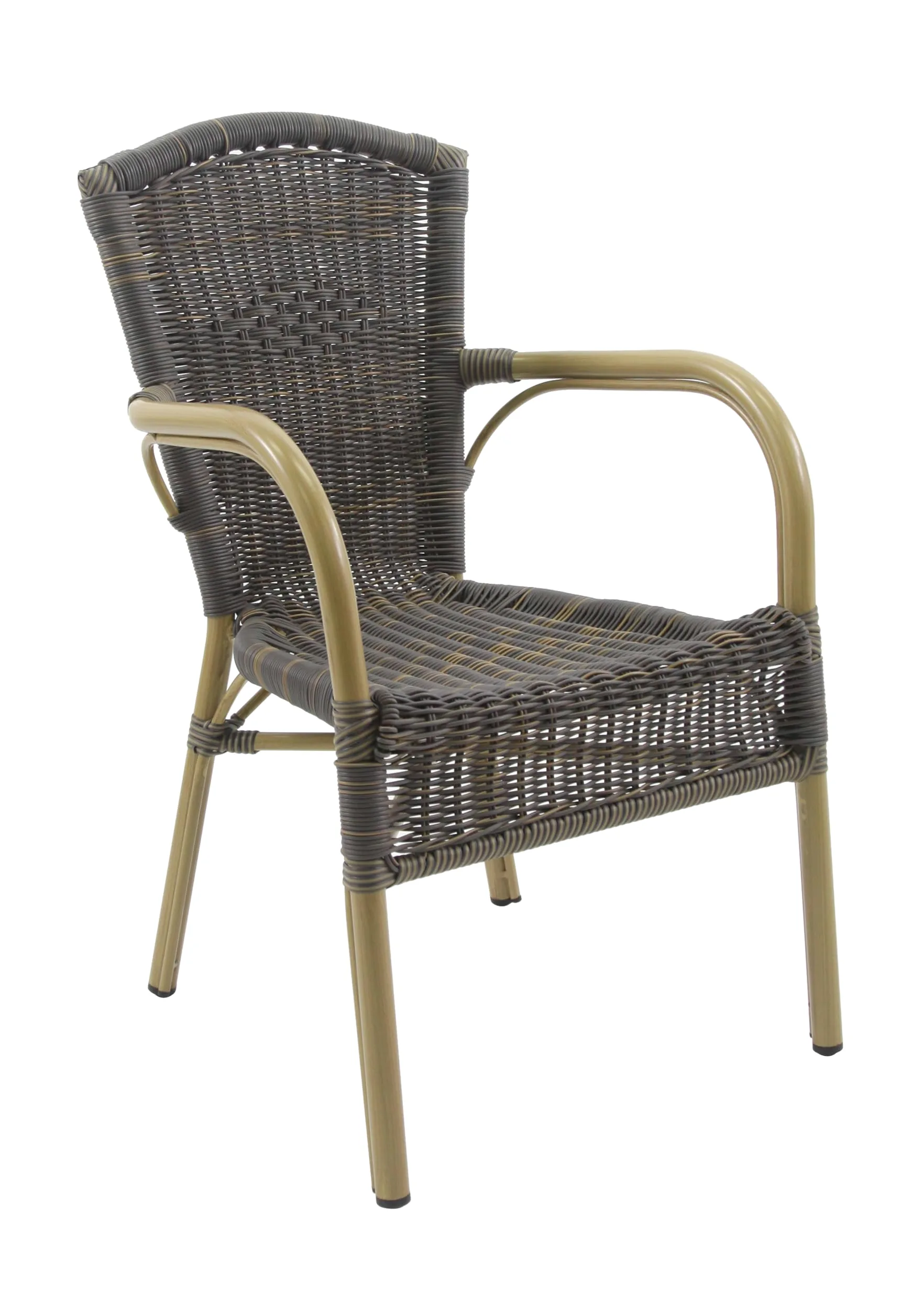 METRO Professional Silla de Jardín con Reposabrazos con Aspecto de Bambú, Acero/Ratán Sintético, Apilable, Sillón para Exterior, Marrón