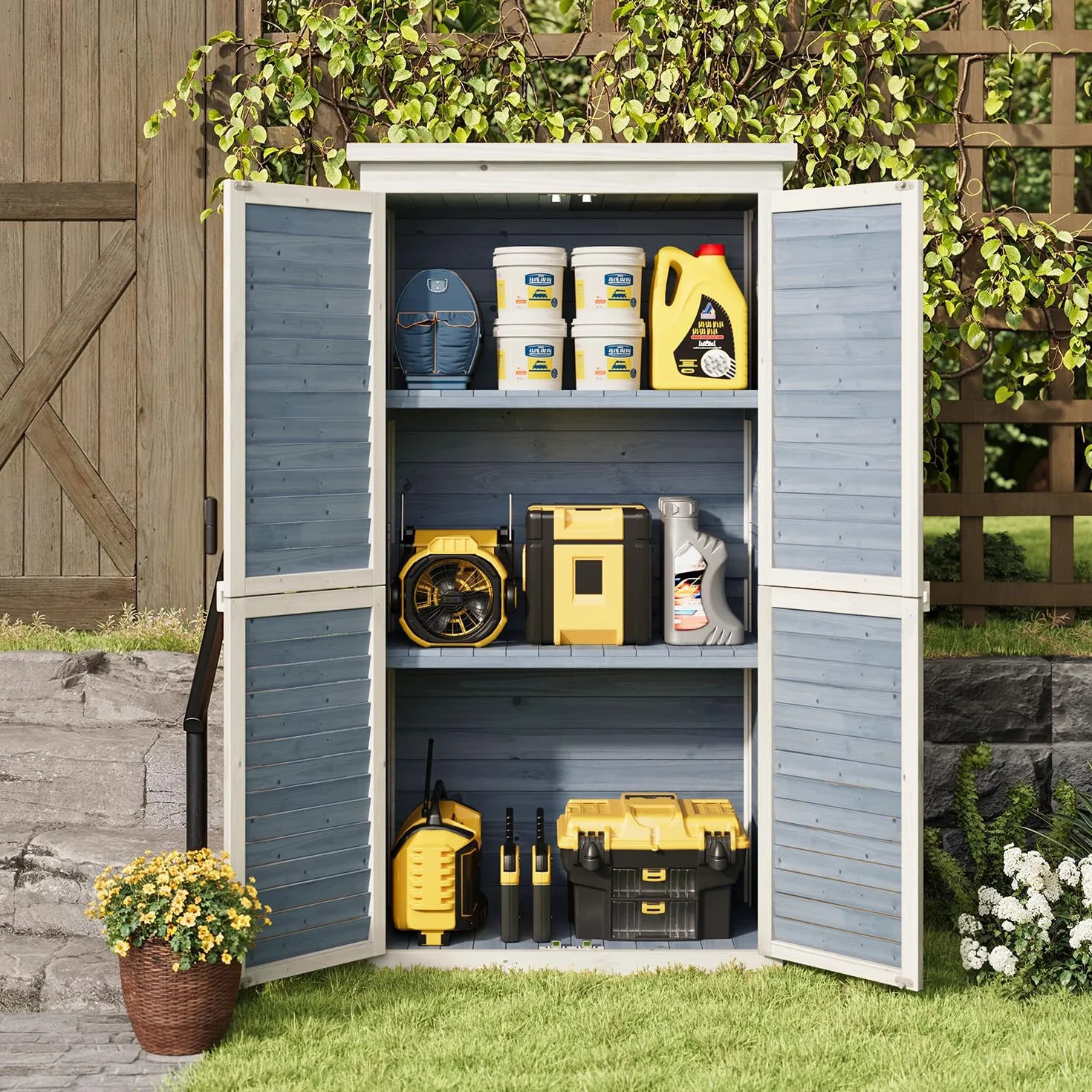 Caseta de Jardín, Cobertizo de Madera para Herramientas, Trastero Exterior, Caja de Jardín, 160 x 87 x 47 cm, Caseta de Jardín para Exteriores, Cobertizo para Herramientas (Madera) (Gris)